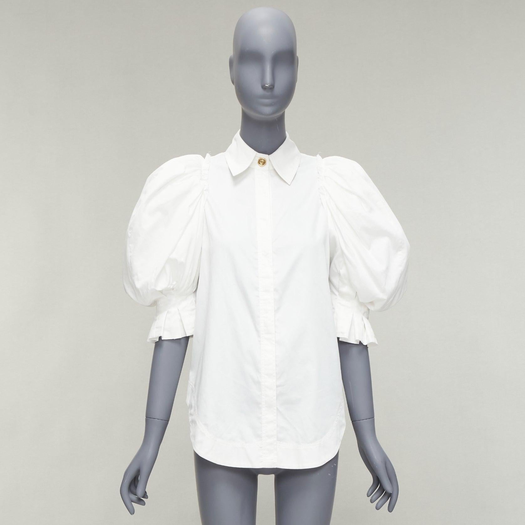 Camicia AJE in cotone bianco con spalla a sbuffo e bottoni dorati, orlo arrotondato AU6 XS in vendita 5