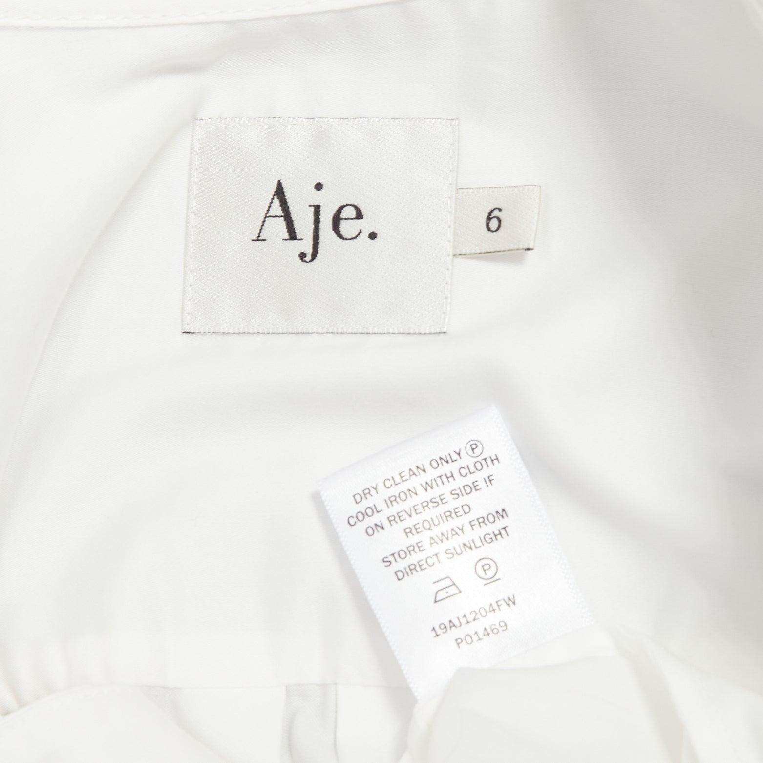 AJE white cotton puff shoulder gold button rounded hem shirt AU6 XS For Sale 6