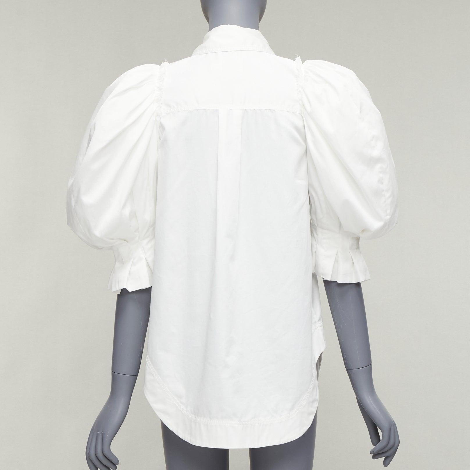 Women's AJE white cotton puff shoulder gold button rounded hem shirt AU6 XS For Sale