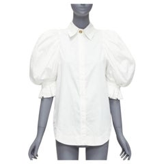 AJE white cotton puff shoulder gold button rounded hem shirt AU6 XS