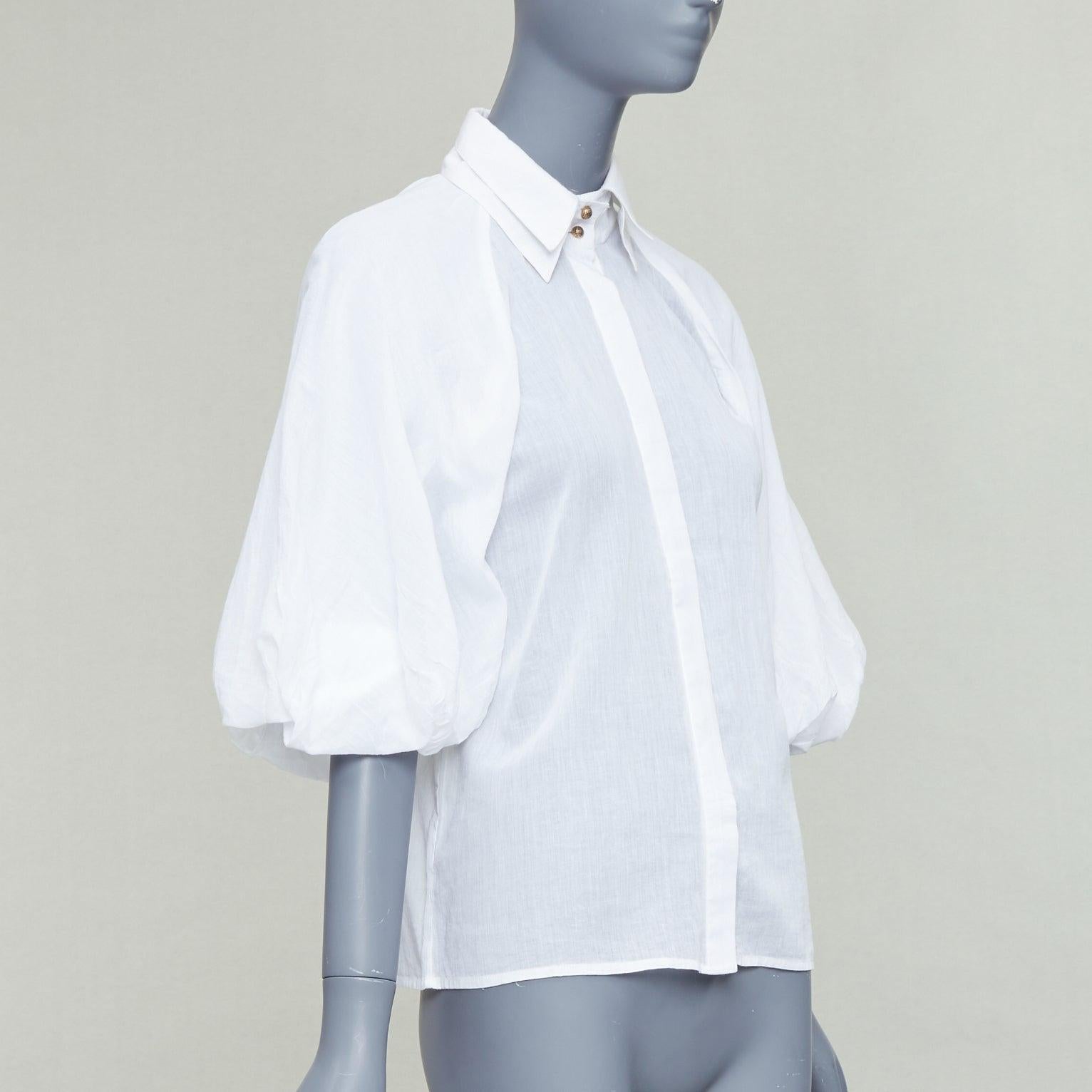 Gray AJE white cotton Victorian puff sleeve double collar shirt UK6 XS For Sale