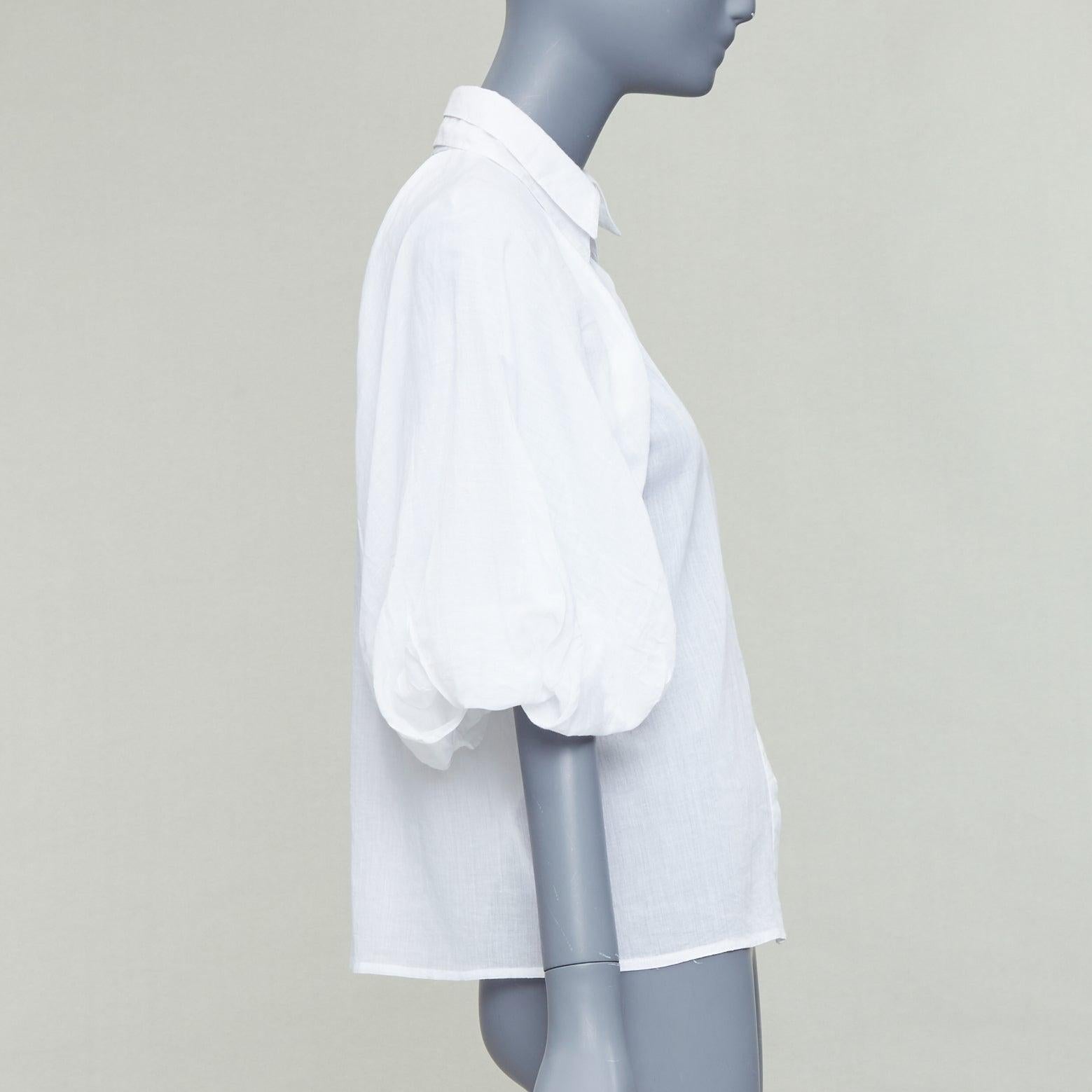 AJE white cotton Victorian puff sleeve double collar shirt UK6 XS In Excellent Condition For Sale In Hong Kong, NT