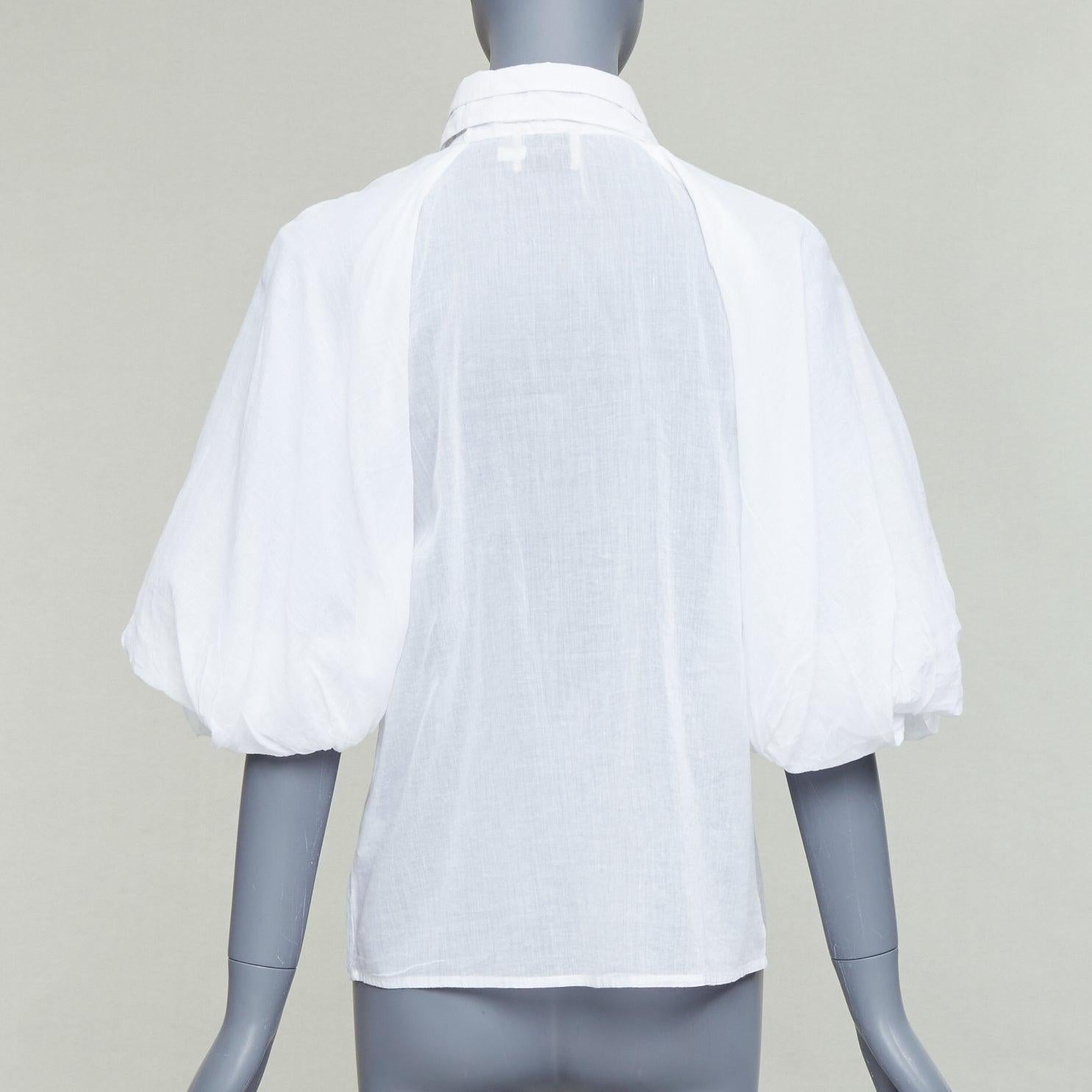 Women's AJE white cotton Victorian puff sleeve double collar shirt UK6 XS For Sale