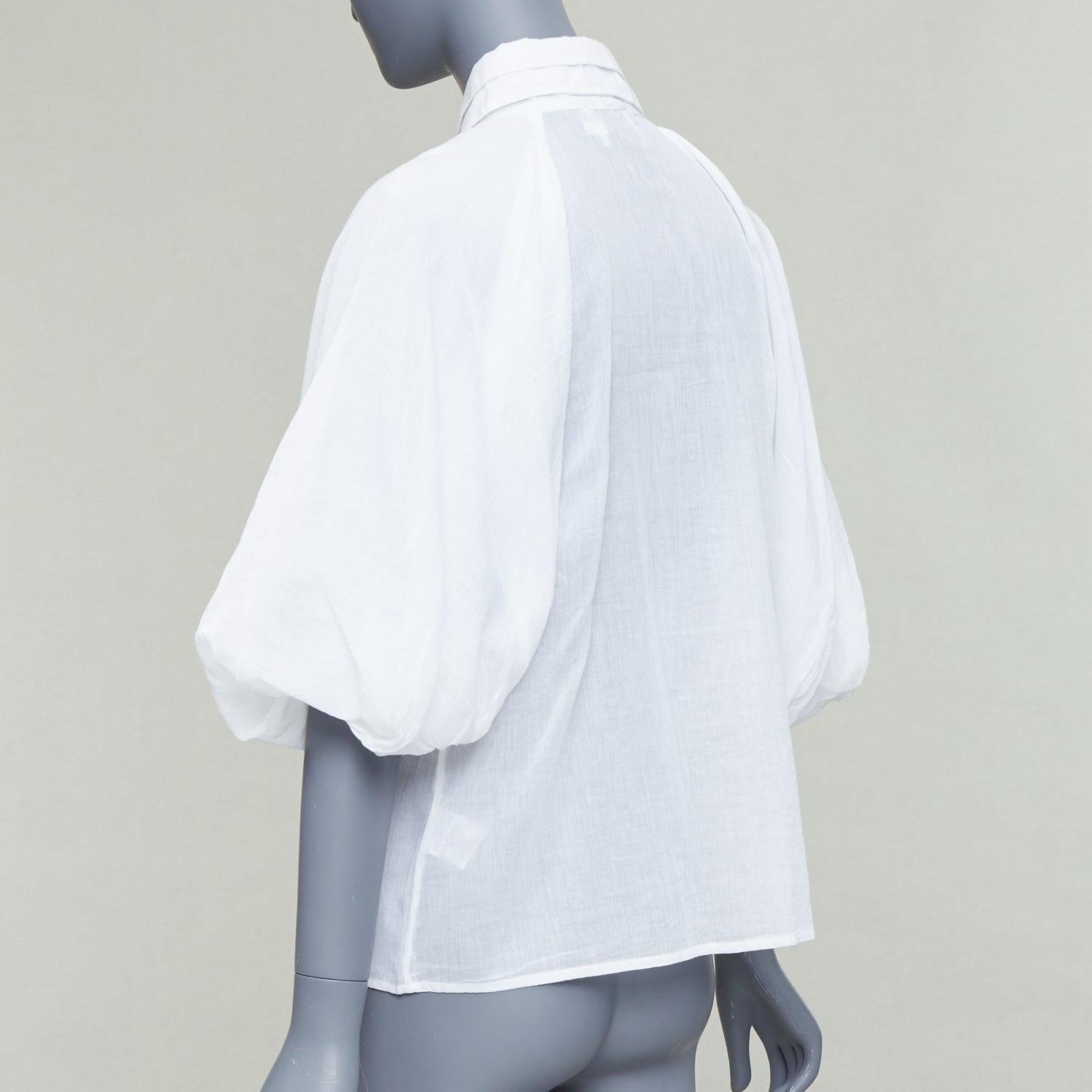 AJE white cotton Victorian puff sleeve double collar shirt UK6 XS For Sale 1