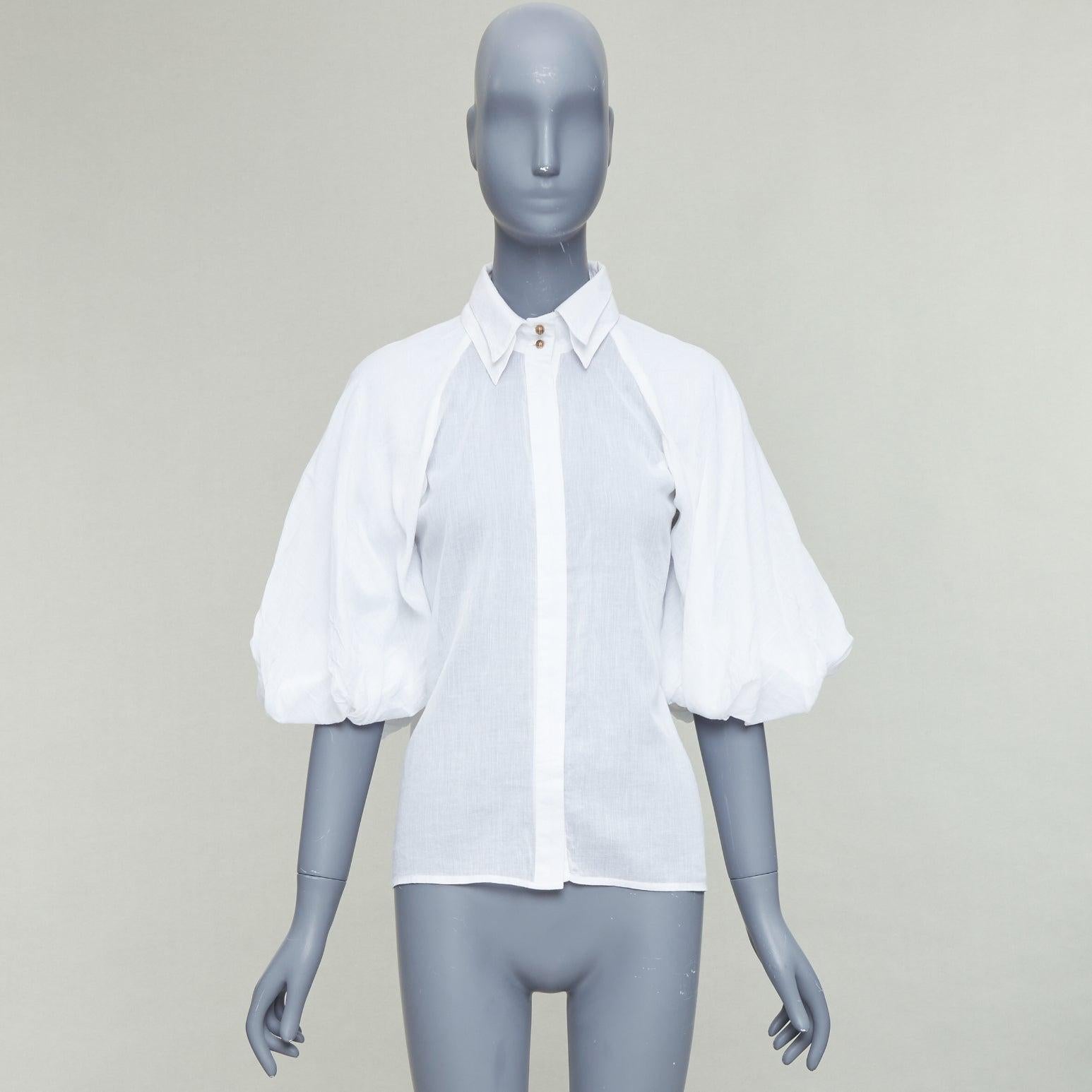 AJE white cotton Victorian puff sleeve double collar shirt UK6 XS For Sale 4
