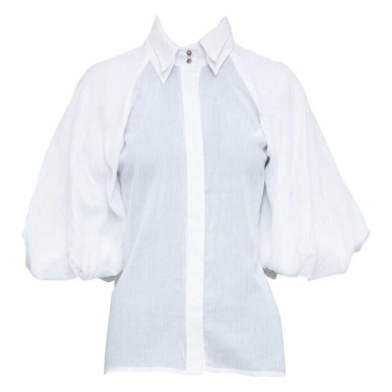 AJE white cotton Victorian puff sleeve double collar shirt UK6 XS For Sale  at 1stDibs