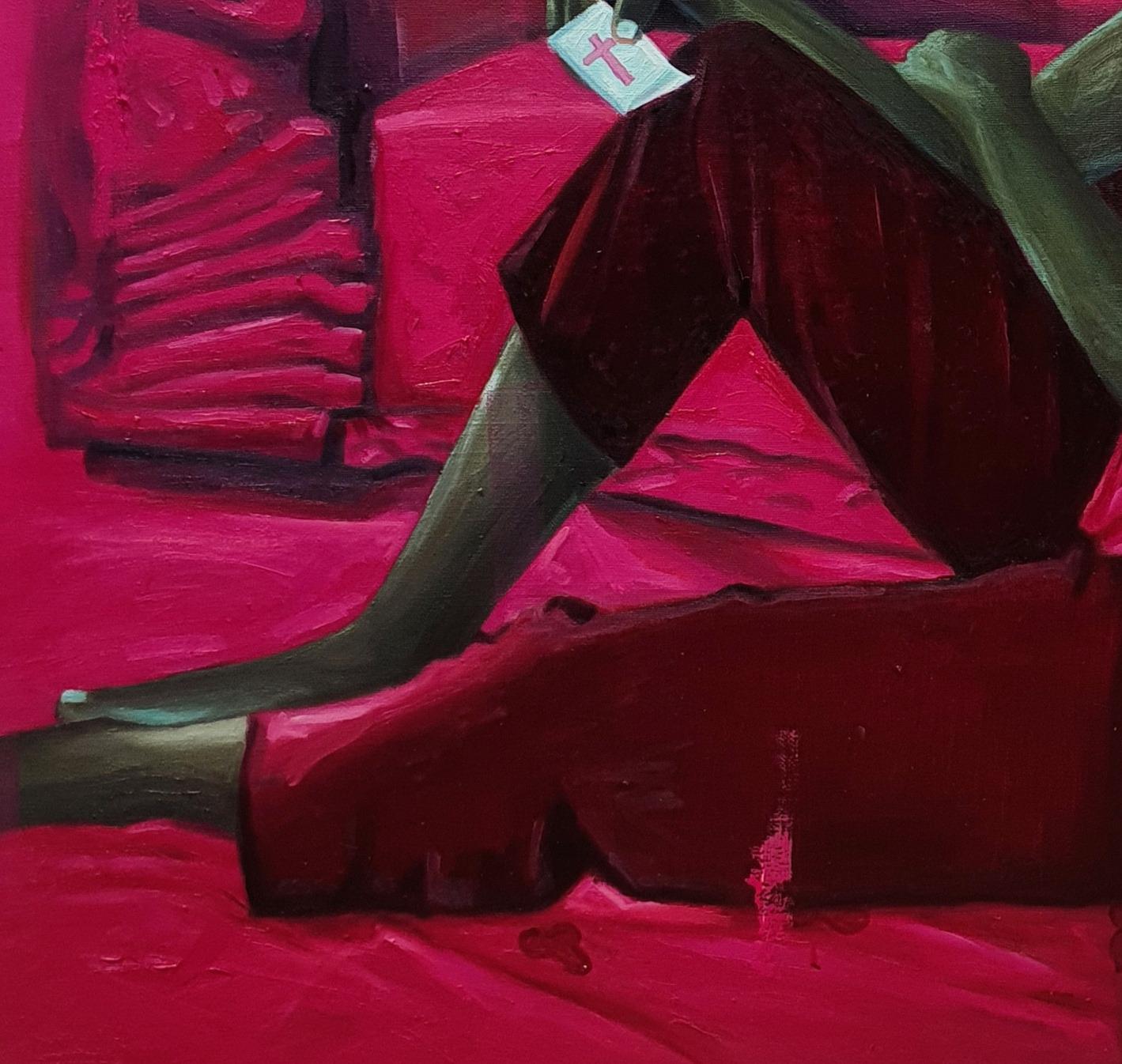 Bleasure 4 (House of Cards) - Figurative Painting Rosso di Ajegbomogun Damilola