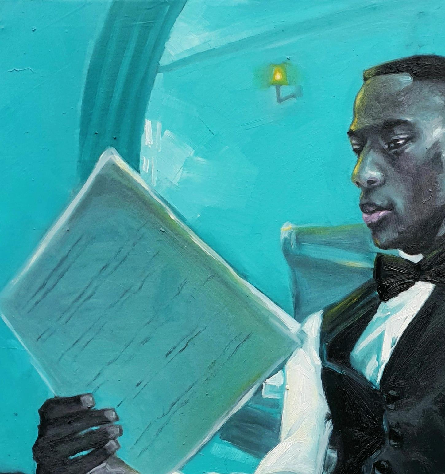 Sueños (Pianista) - Siglo XXI, Contemporáneo, Figurativo, Personas, Azul, Musical - Painting de Ajegbomogun Damilola