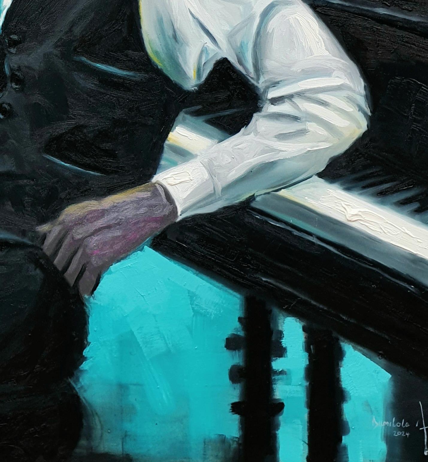 Sueños (Pianista) - Siglo XXI, Contemporáneo, Figurativo, Personas, Azul, Musical en venta 1
