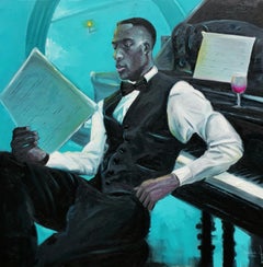 Sueños (Pianista) - Siglo XXI, Contemporáneo, Figurativo, Personas, Azul, Musical
