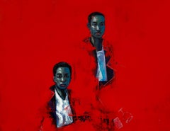 Follow Suit (Card Player) -21st Century, Contemporary, Figurative, People, Red