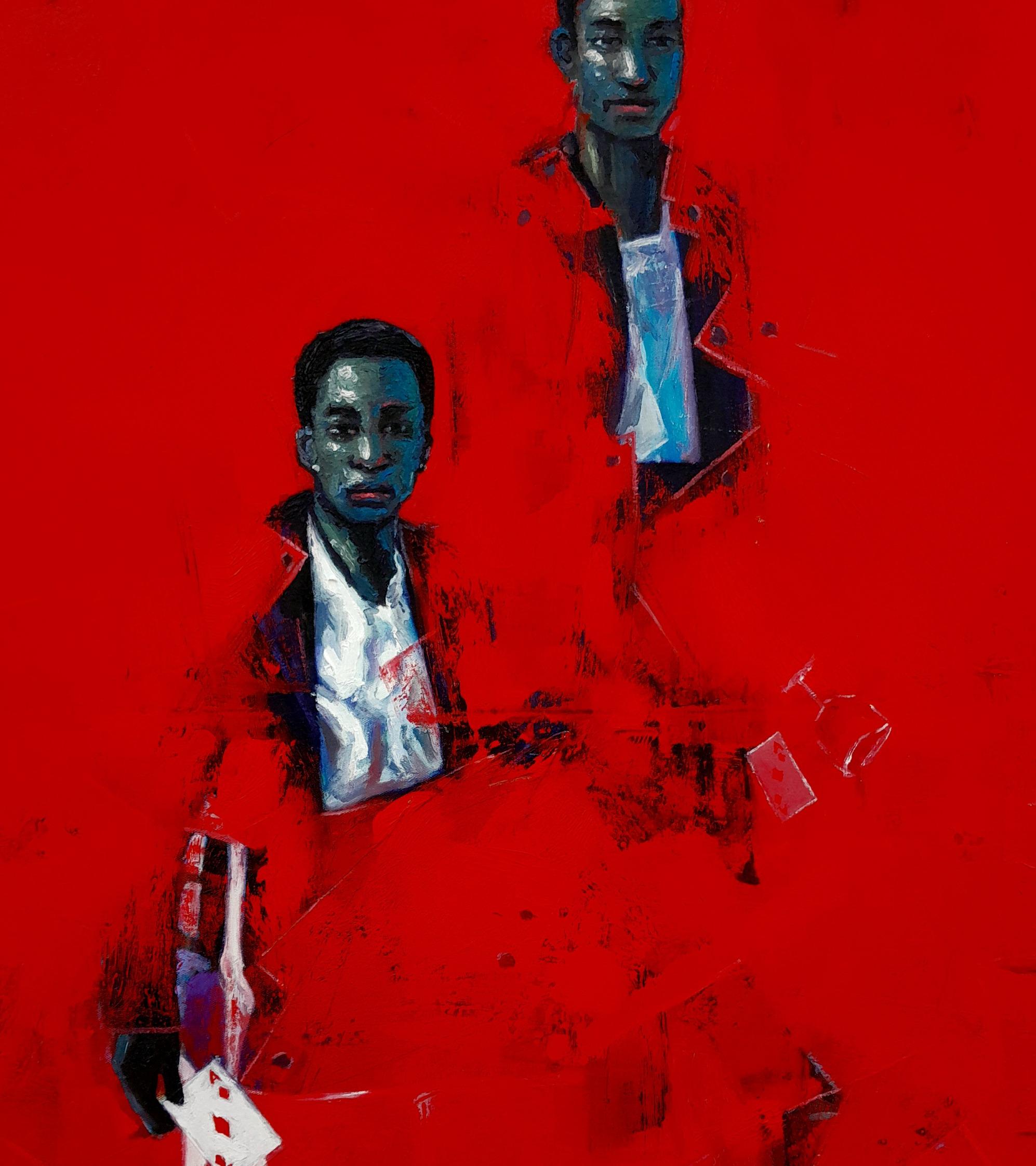 Follow Suit (Card Player) -21st Century, Contemporary, Figurative, People, Red For Sale 1