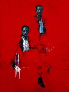 Follow Suit (Card Player) -21st Century, Contemporary, Figurative, People, Red