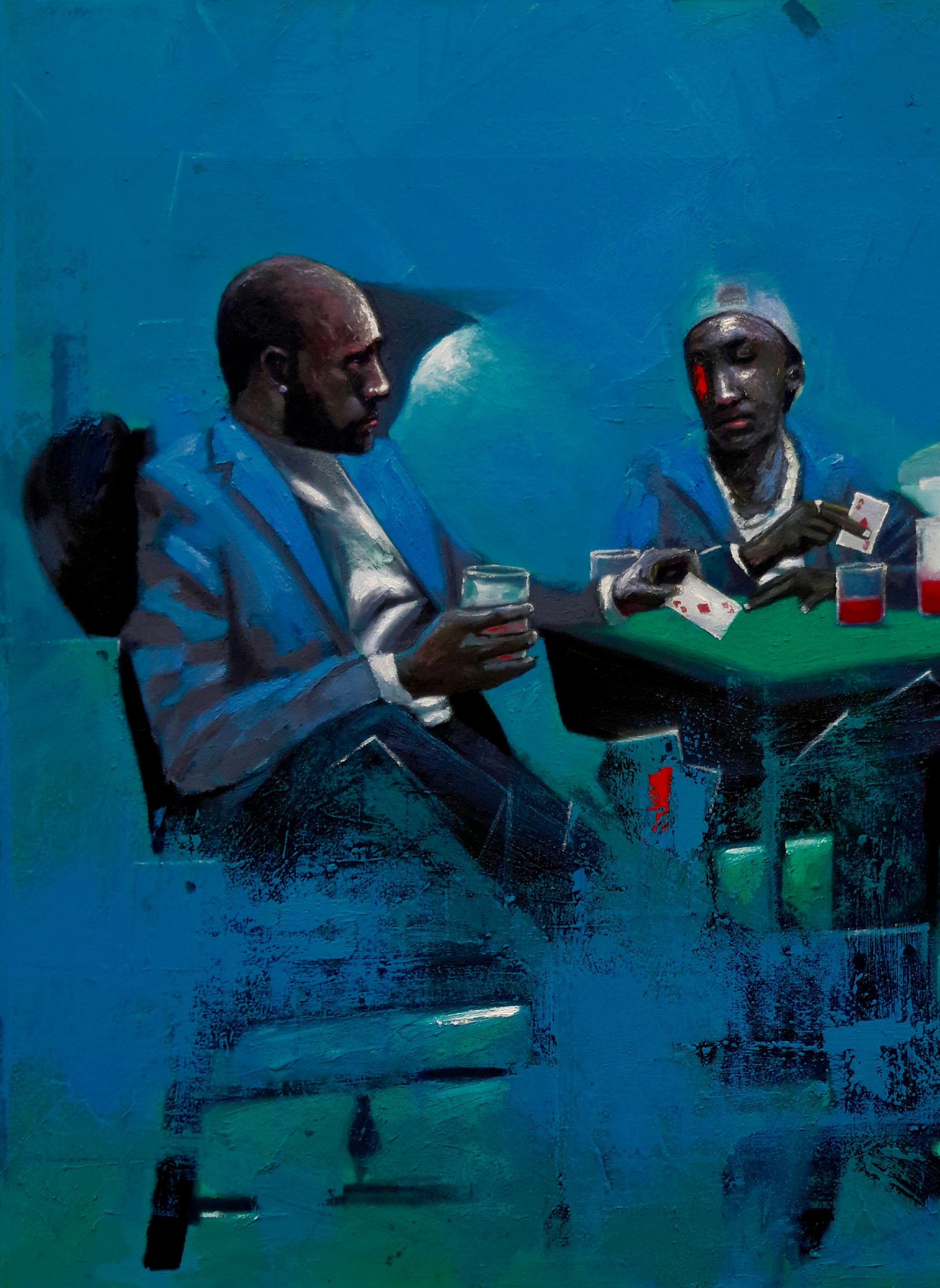 Follow Suit (Indifference) -21. Jahrhundert, Zeitgenössisch, Figurativ, Menschen, Blau – Painting von Ajegbomogun Damilola