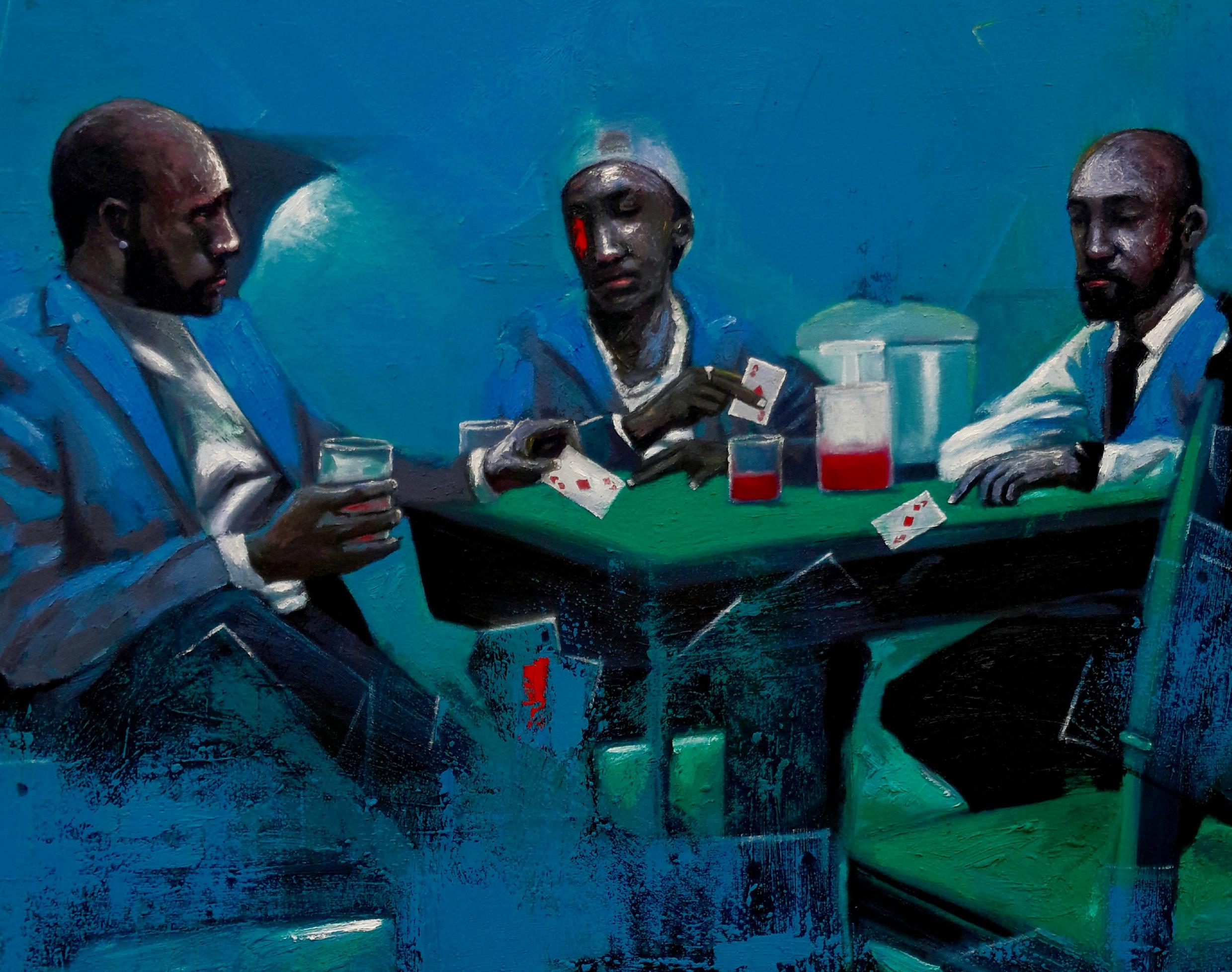 Follow Suit (Indifference) -21. Jahrhundert, Zeitgenössisch, Figurativ, Menschen, Blau im Angebot 1