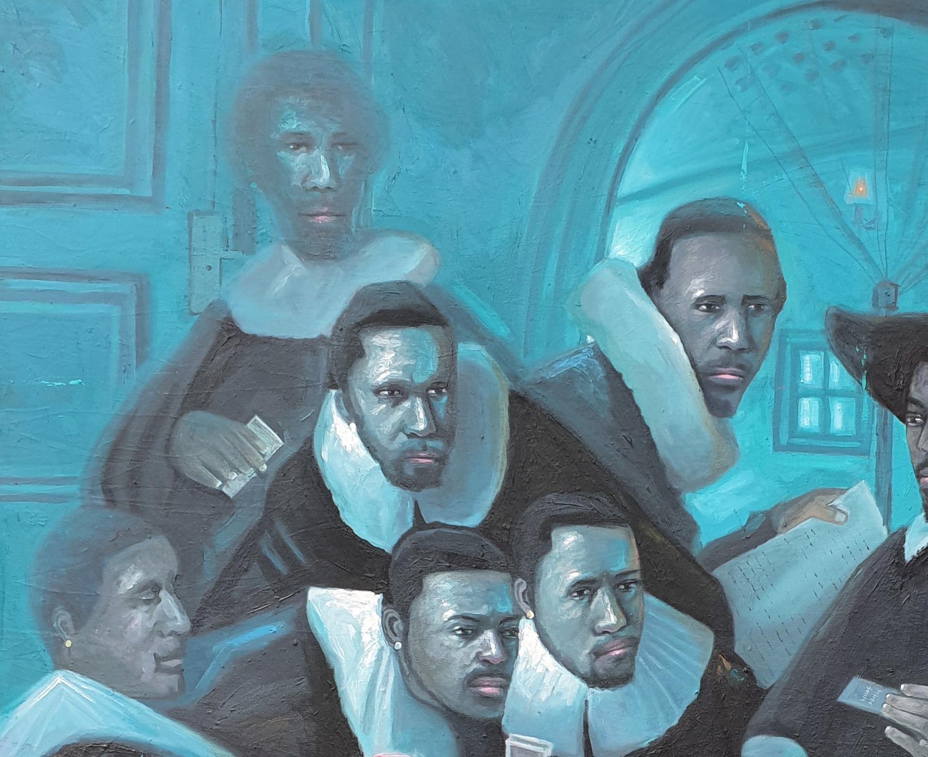 House of Arts - Siglo XXI, Contemporáneo, Figurativo, Óleo, Azul, Arte Moderno - Painting de Ajegbomogun Damilola