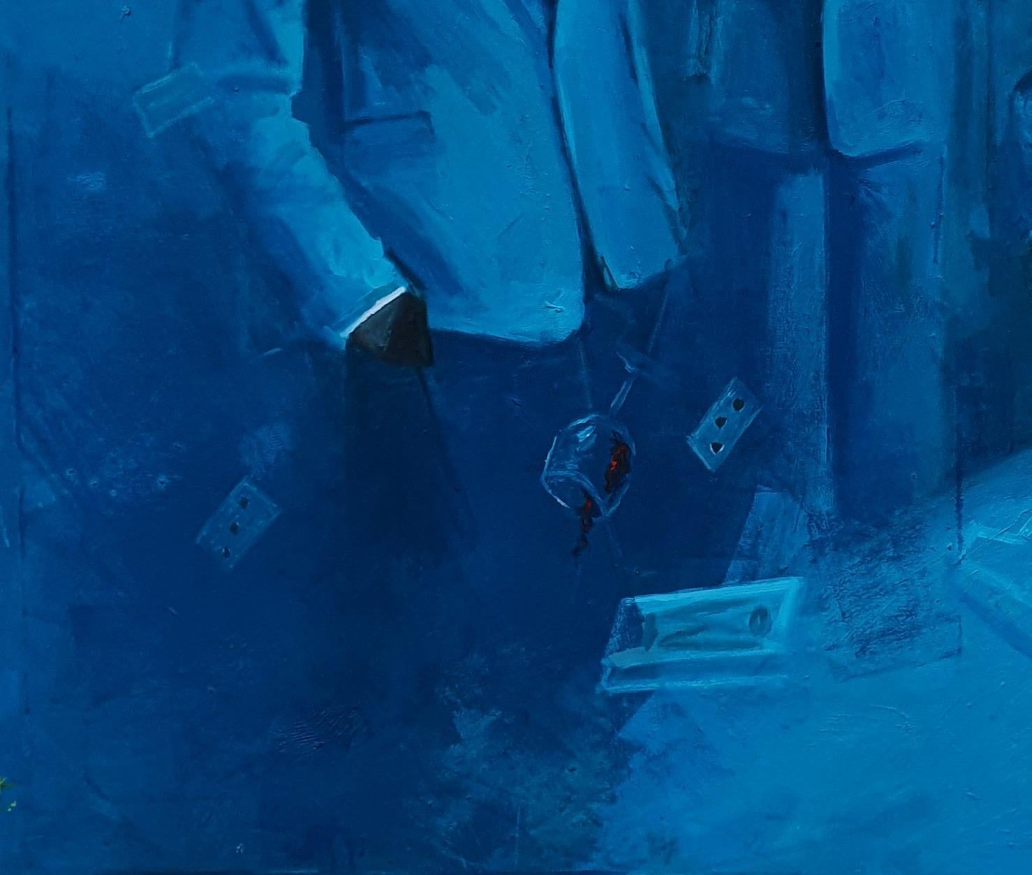 Ferito (Gli uomini stoici) - 21° secolo, Contemporaneo, Figurativo, Persone, Blu in vendita 1