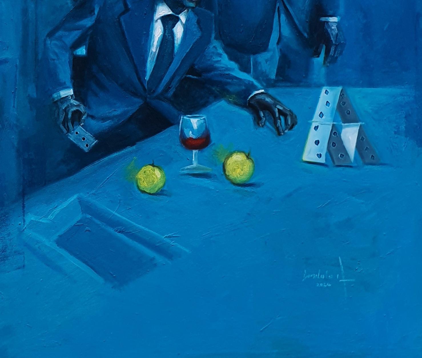 Ferito (Gli uomini stoici) - 21° secolo, Contemporaneo, Figurativo, Persone, Blu in vendita 2