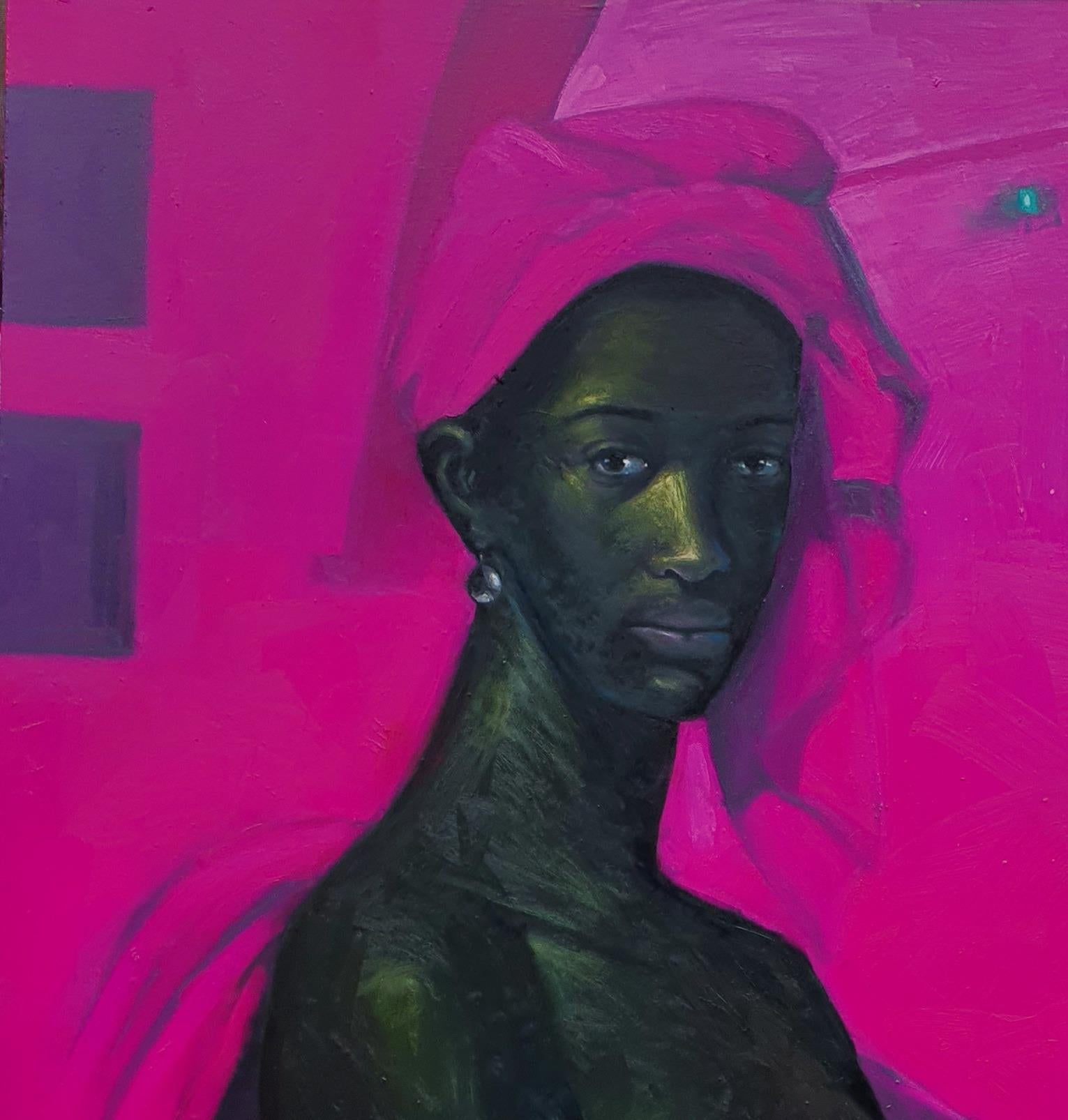 Lady With the Pearl Earring -21st Century, Contemporary, Figurative, Nude, Women - Painting by Ajegbomogun Damilola