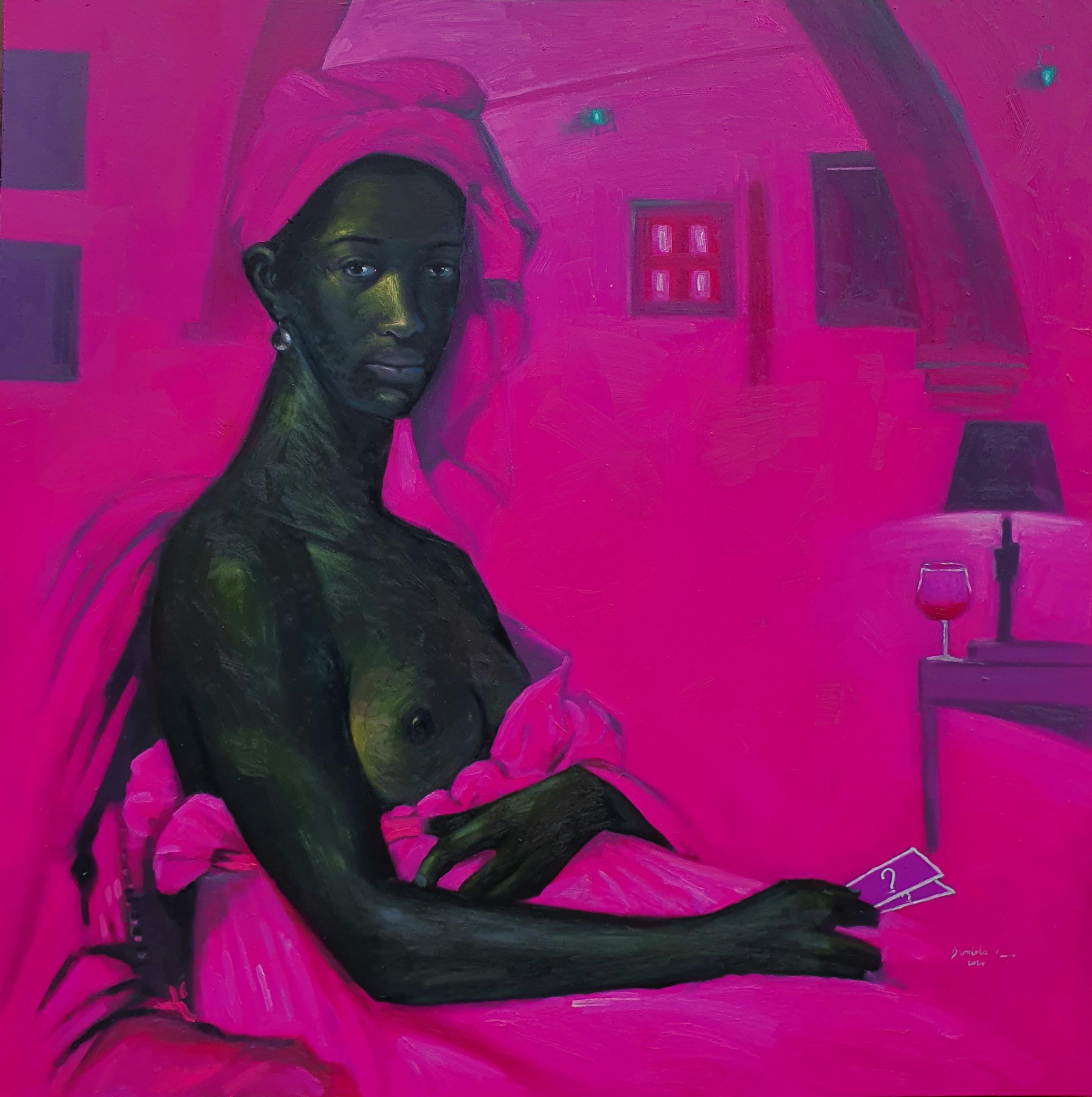 Ajegbomogun Damilola Portrait Painting - Lady With the Pearl Earring -21st Century, Contemporary, Figurative, Nude, Women