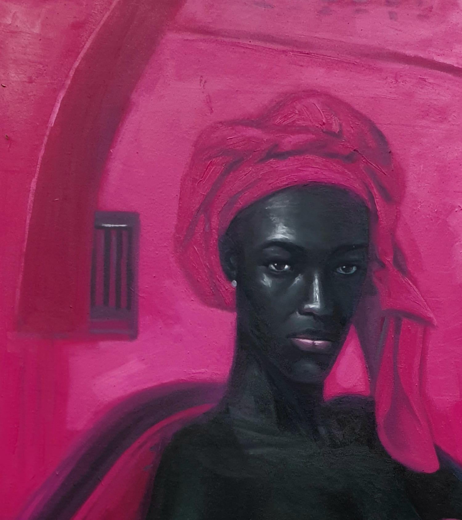 Monopoly Girl 2 -Siglo XXI, Contemporáneo, Figurativo, Óleo, Desnudo, Moderno, Rosa - Painting de Ajegbomogun Damilola
