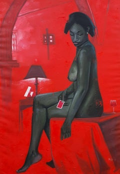 Chica del Monopoly -Siglo XXI, Contemporáneo, Figurativo, Óleo, Desnudo, Moderno, Rojo