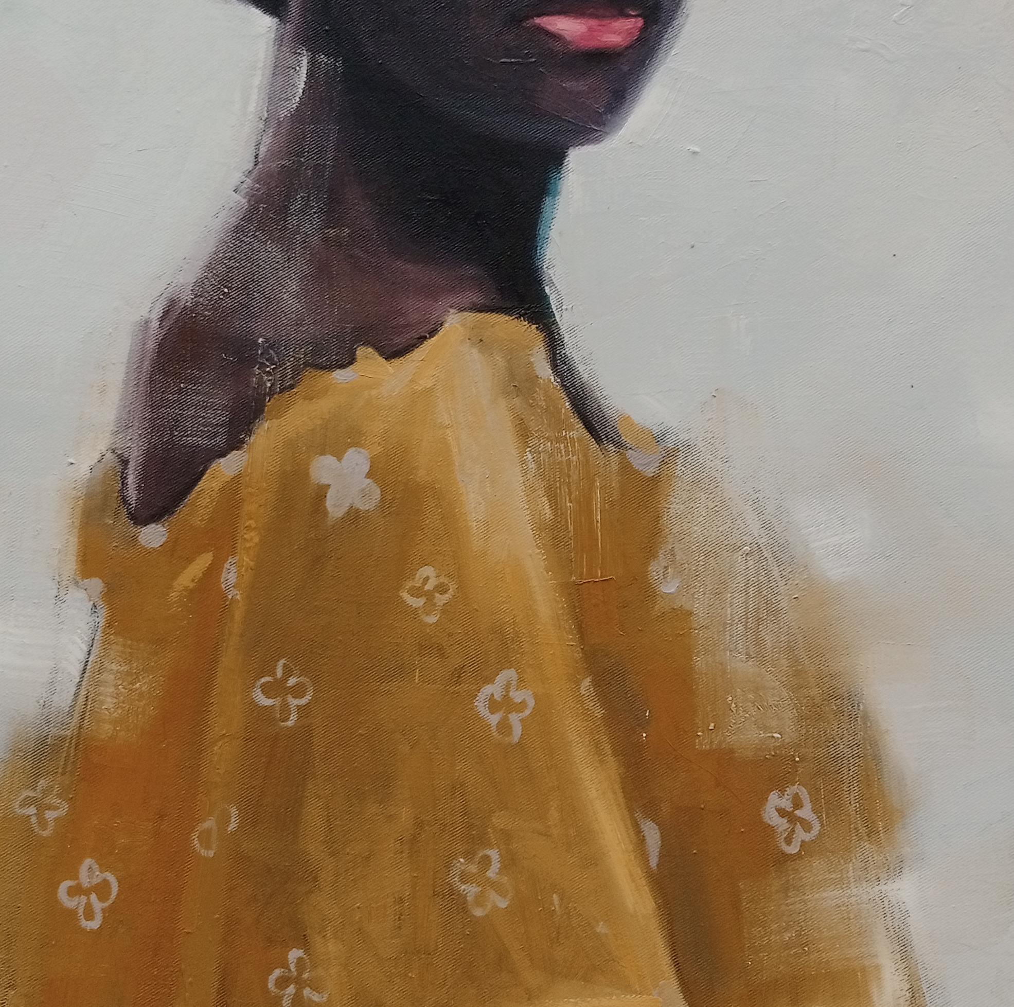 Solace ll - Gray Figurative Painting by Ajegbomogun Damilola