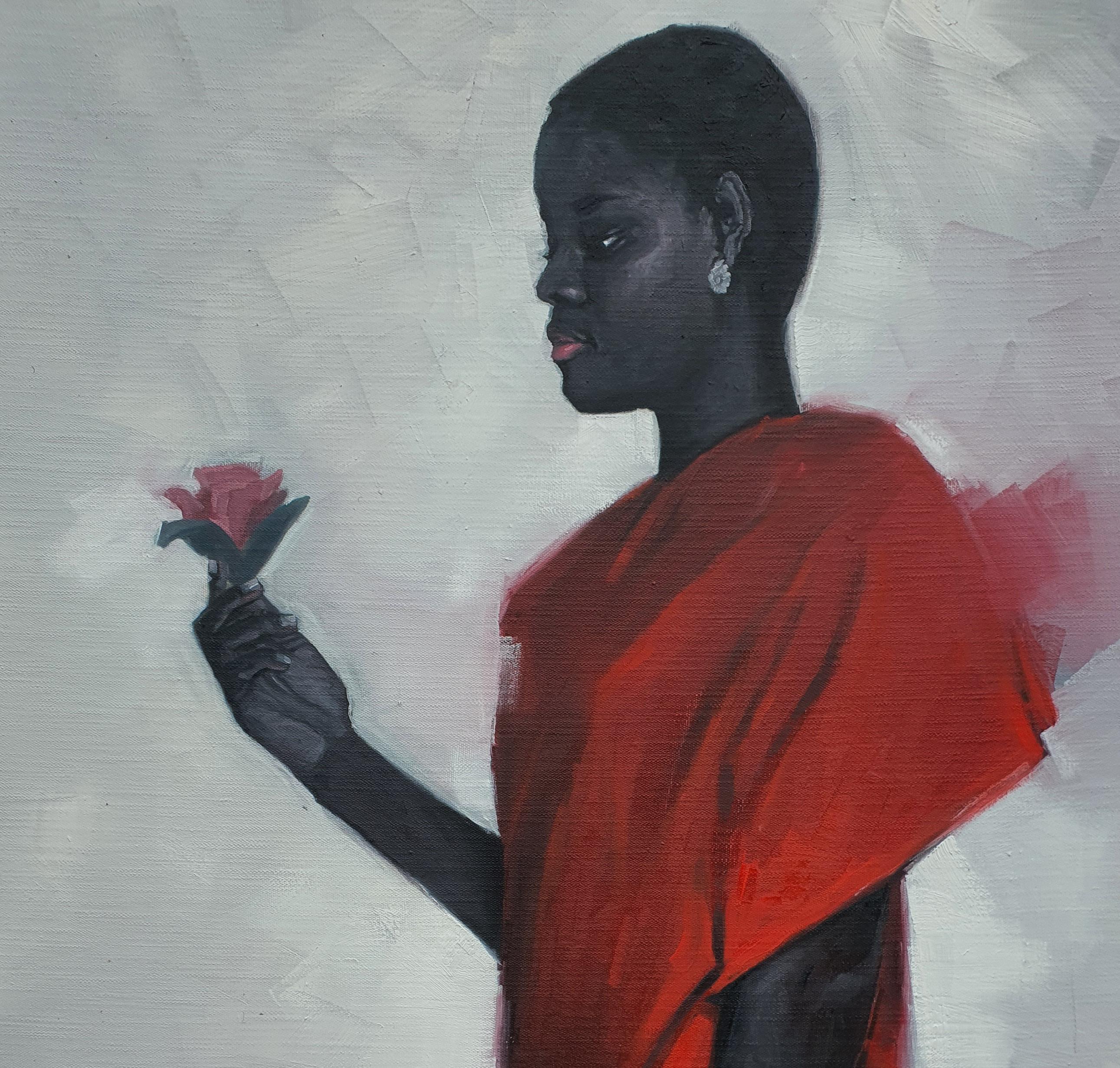 The Lady with a Rose 2 - Painting by Ajegbomogun Damilola