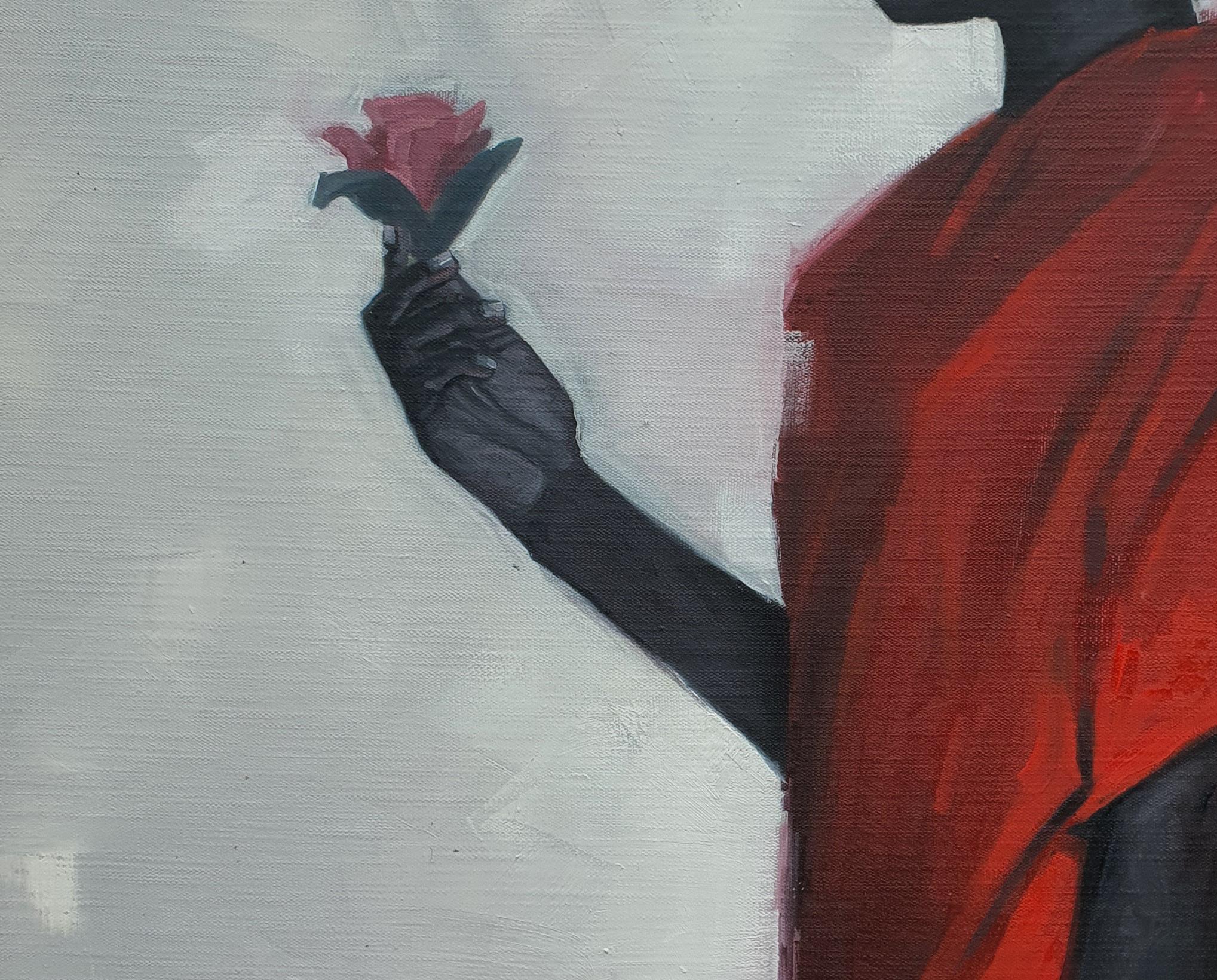The Lady with a Rose 2 - Contemporary Painting by Ajegbomogun Damilola
