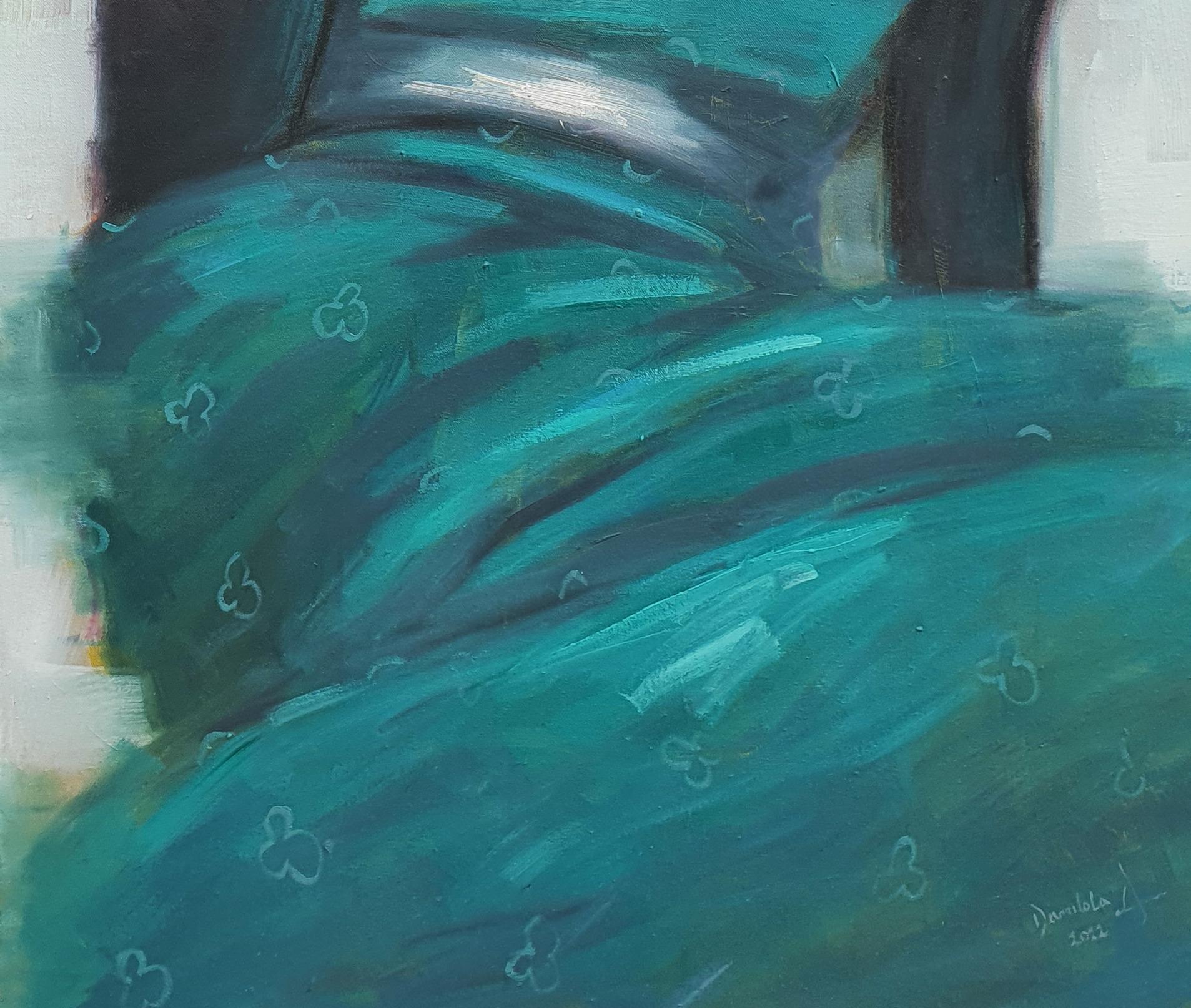 La signora con la rosa 5 - Figurative Painting Blu di Ajegbomogun Damilola