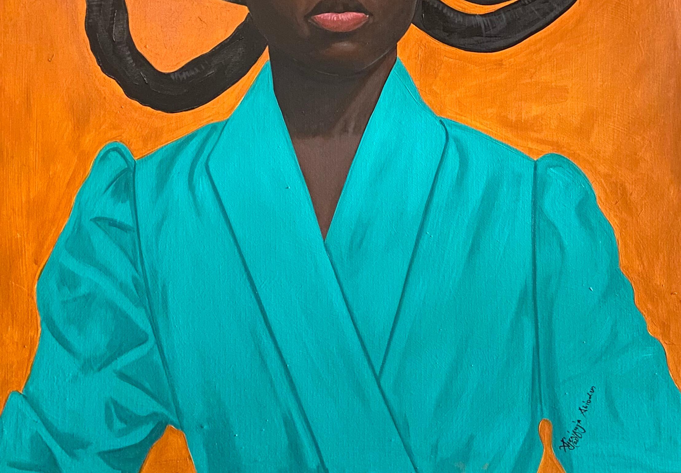 Oge (Mode) - 21. Jahrhundert, Zeitgenössisch, Figurative Moderne, Afrika Frau Haar (Blau), Figurative Painting, von Ajenifuja Abiodun