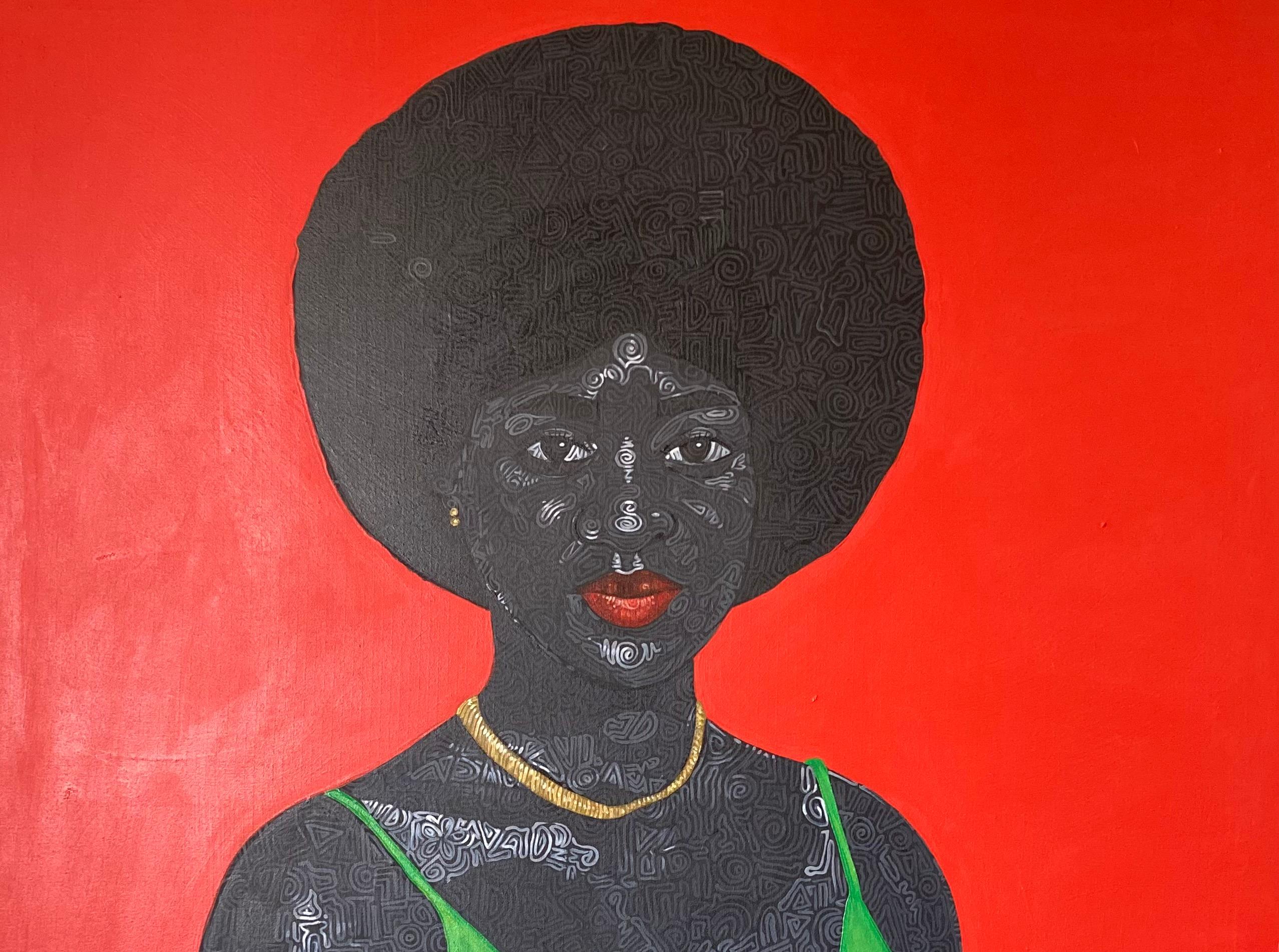 On A Date -21. Jahrhundert, Zeitgenössisch, Figurative Moderne Liebe, Afrika Frau Haar – Painting von Ajenifuja Abiodun
