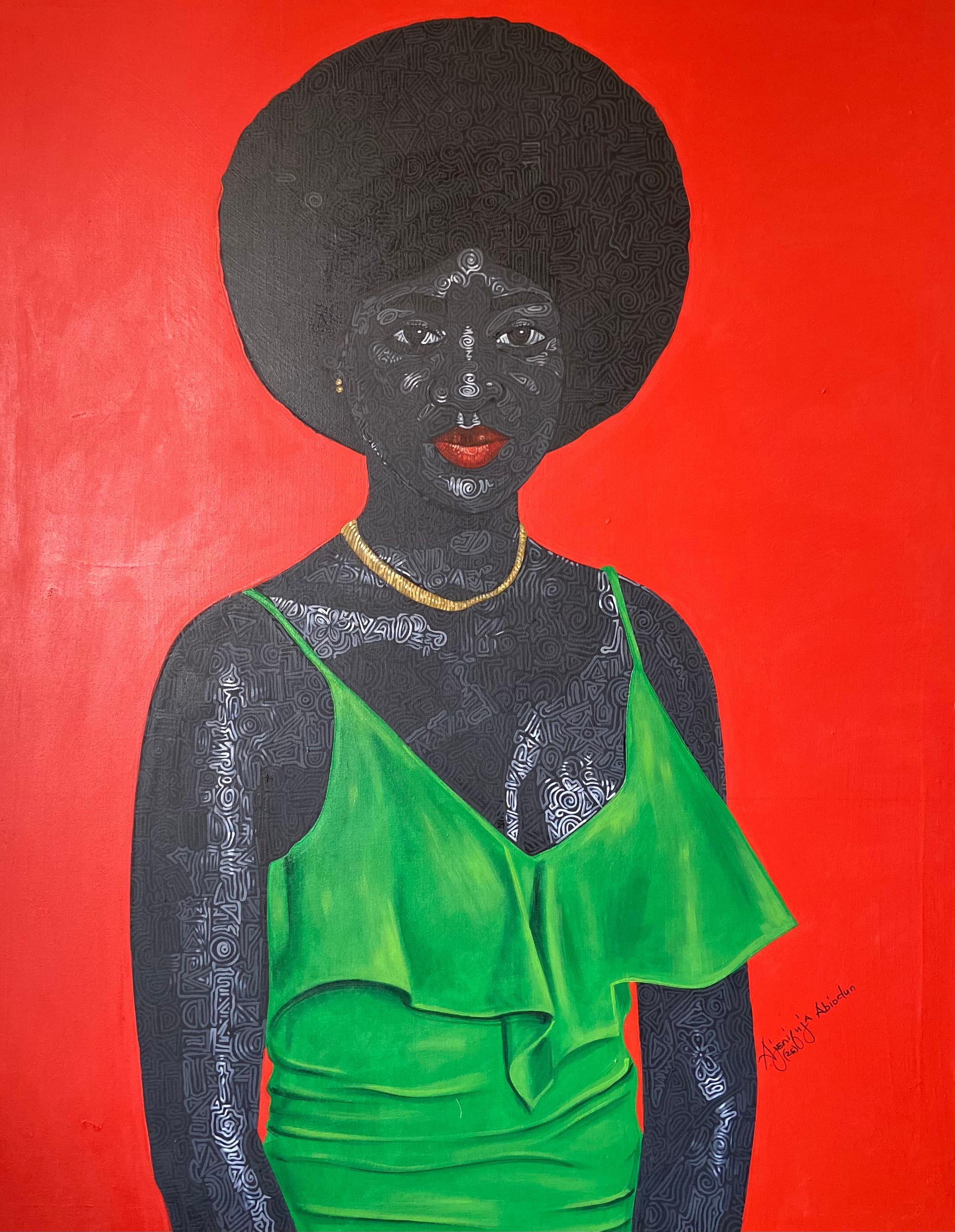 On A Date -21. Jahrhundert, Zeitgenössisch, Figurative Moderne Liebe, Afrika Frau Haar