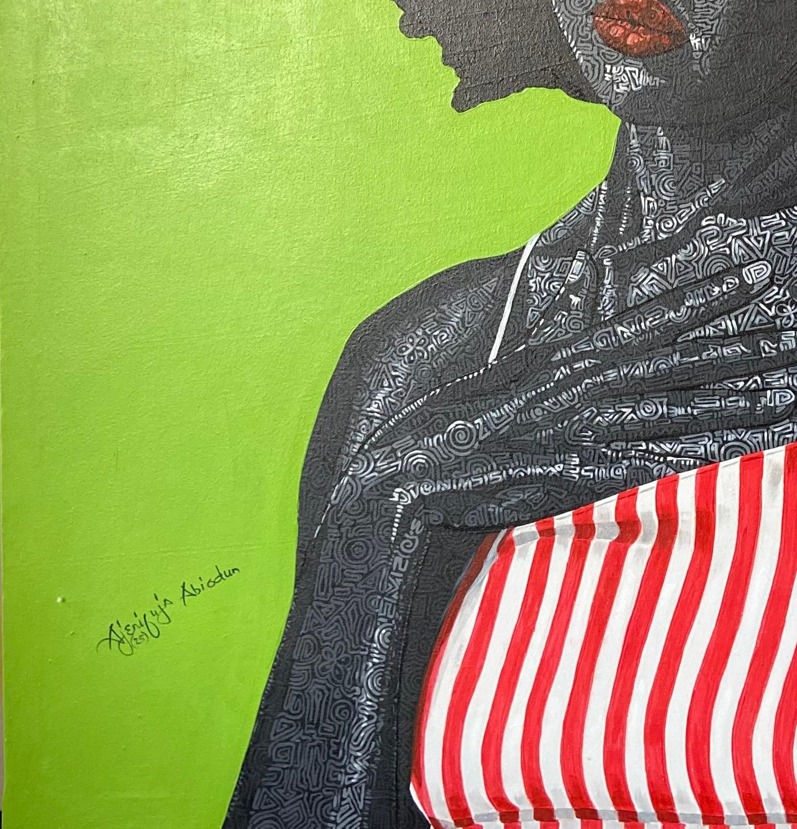 Peace Within - 21e siècle, contemporain, figuratif, moderne, amour, mode - Vert Portrait Painting par Ajenifuja Abiodun
