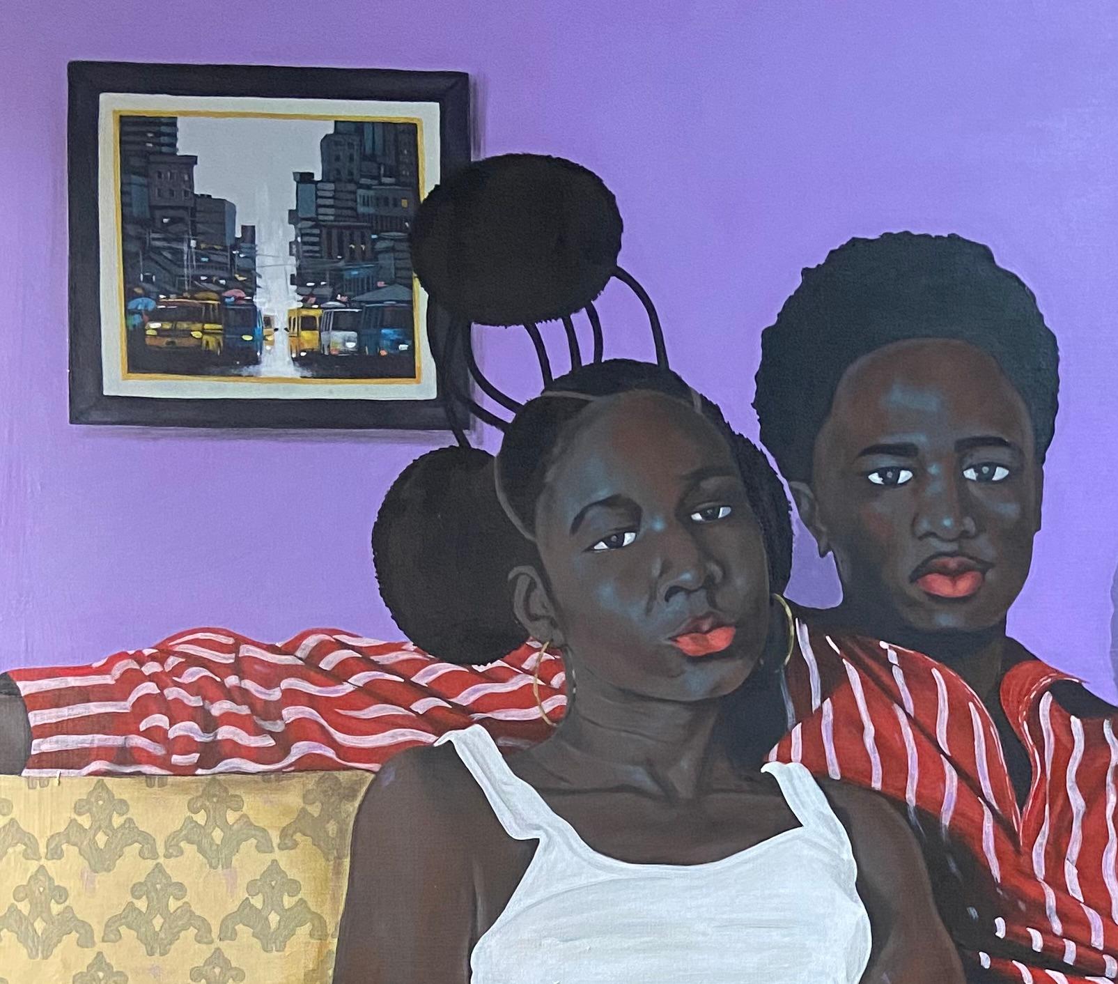 Le Tolérant - 21ème siècle, Contemporain, Figuratif, Moderne, Chien, Couple, Chat - Painting de Ajenifuja Abiodun