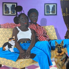 Le Tolérant - 21ème siècle, Contemporain, Figuratif, Moderne, Chien, Couple, Chat