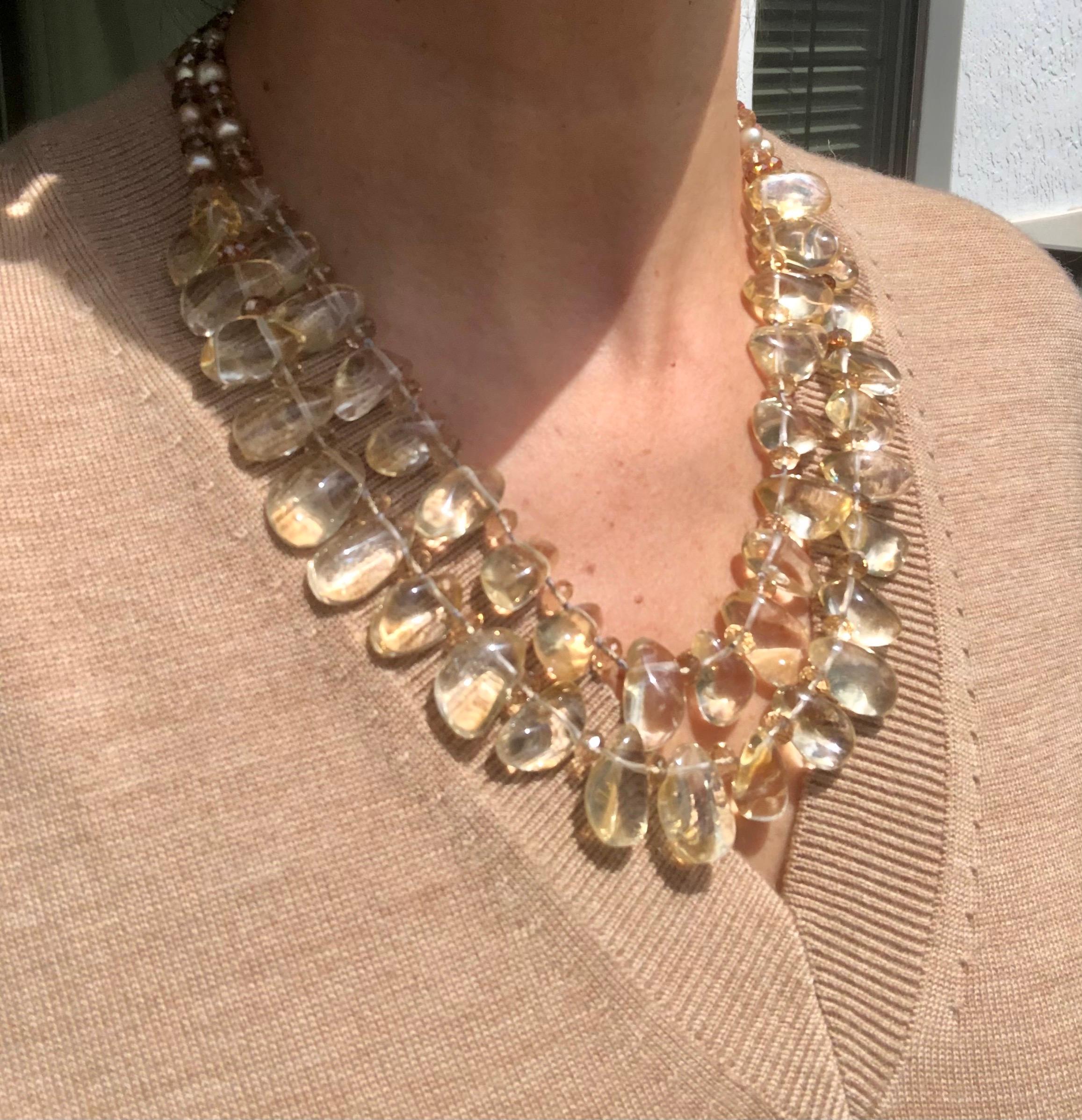 A.Jeschel, collier de 2 brins de citrine et de perles. en vente 6