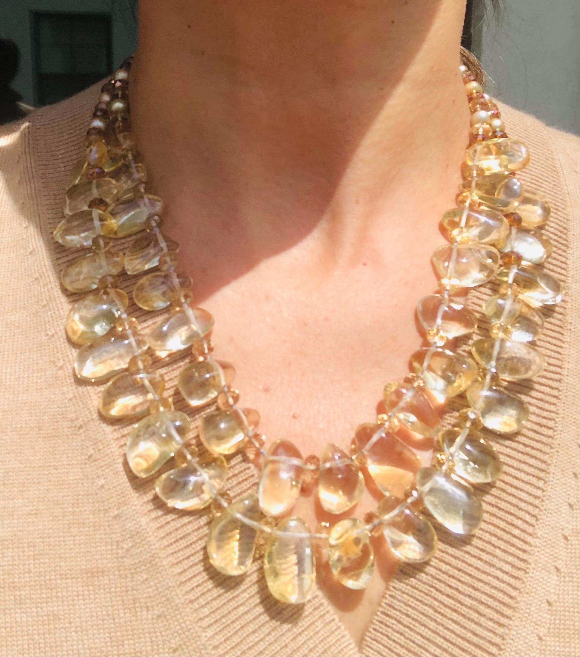 Contemporary A.Jeschel 2 strand Citrine and Pearl necklace.  For Sale