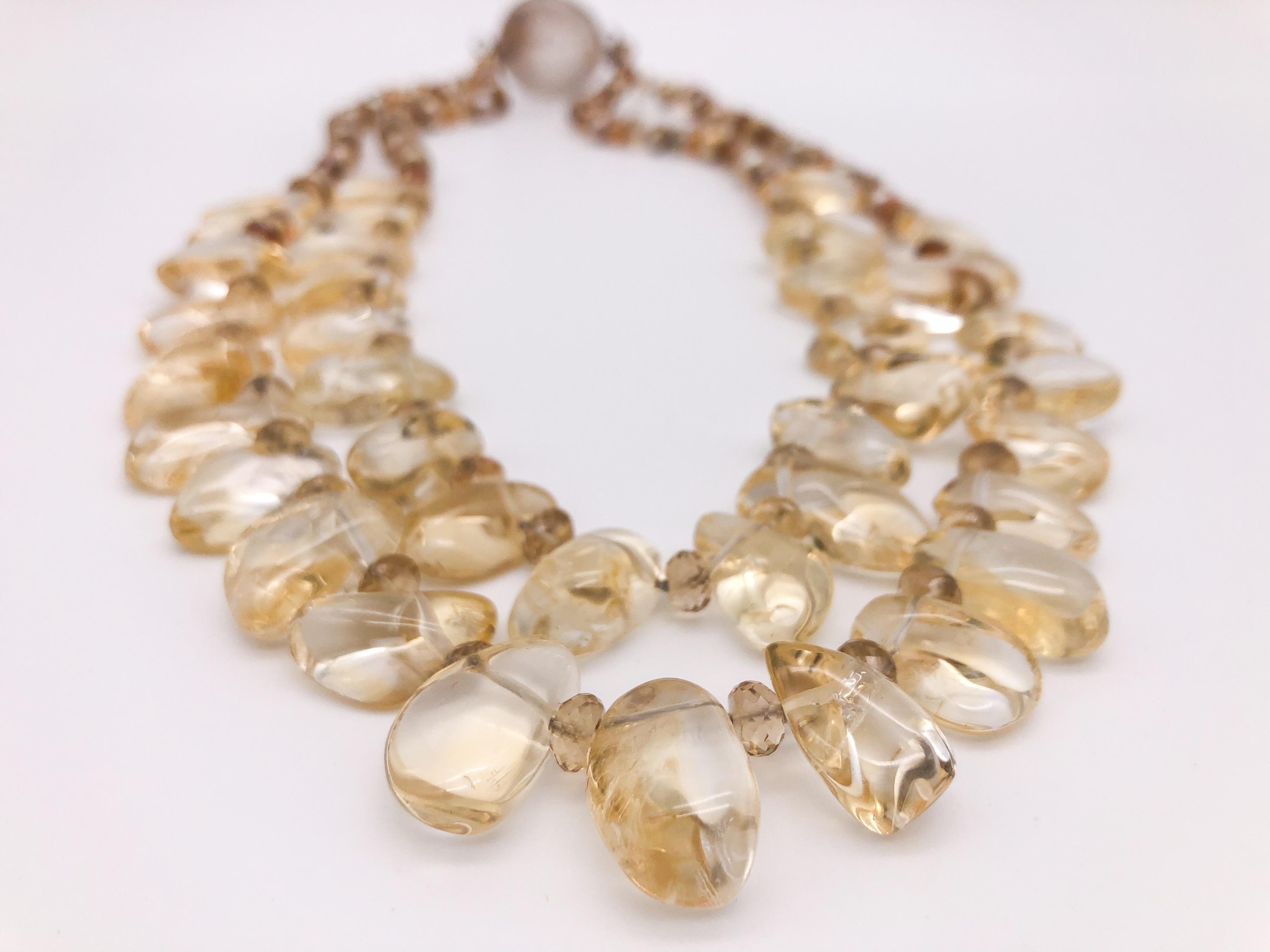 Mixed Cut A.Jeschel 2 strand Citrine and Pearl necklace.  For Sale