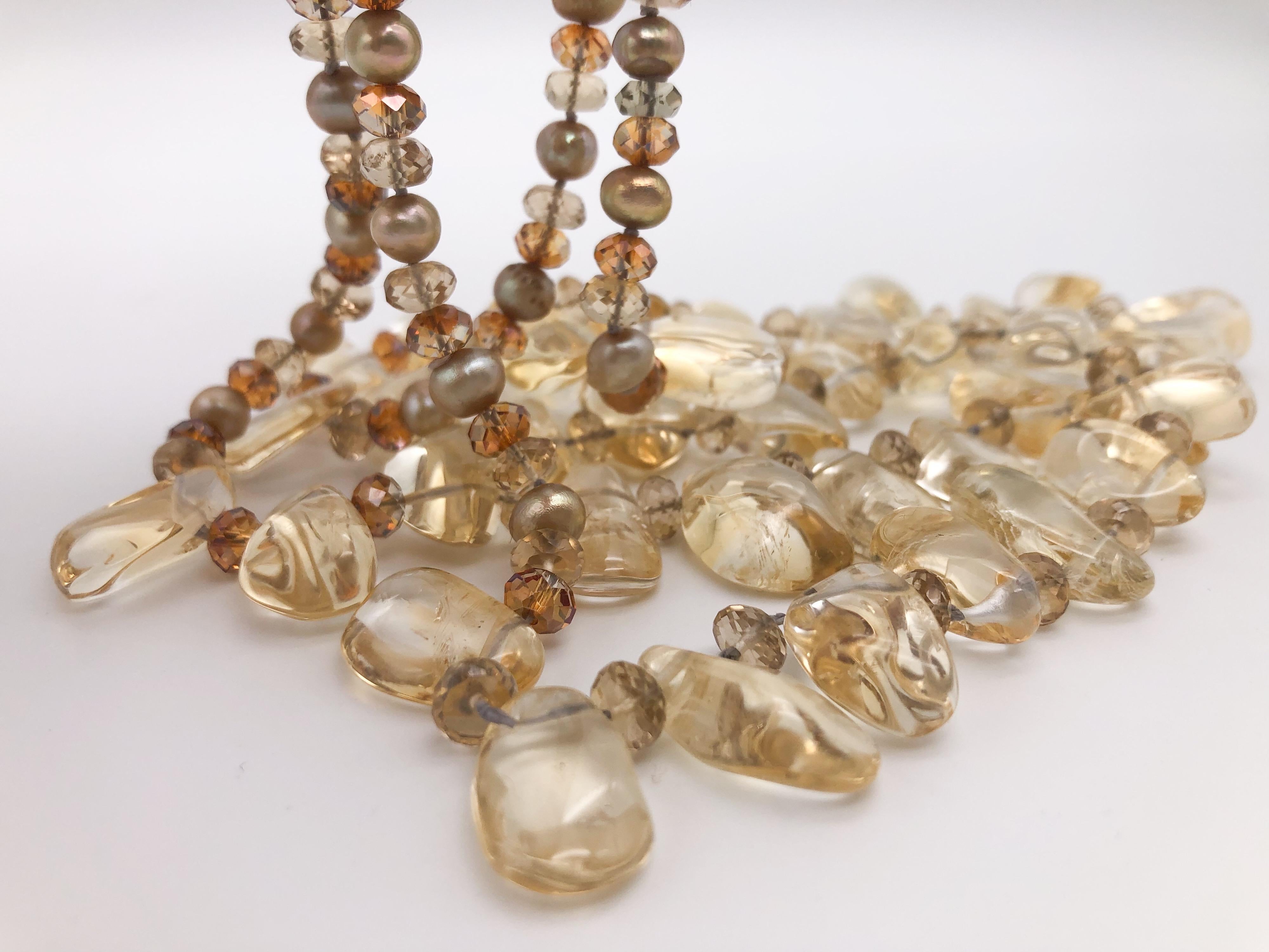 A.Jeschel 2 strand Citrine and Pearl necklace.  In New Condition For Sale In Miami, FL