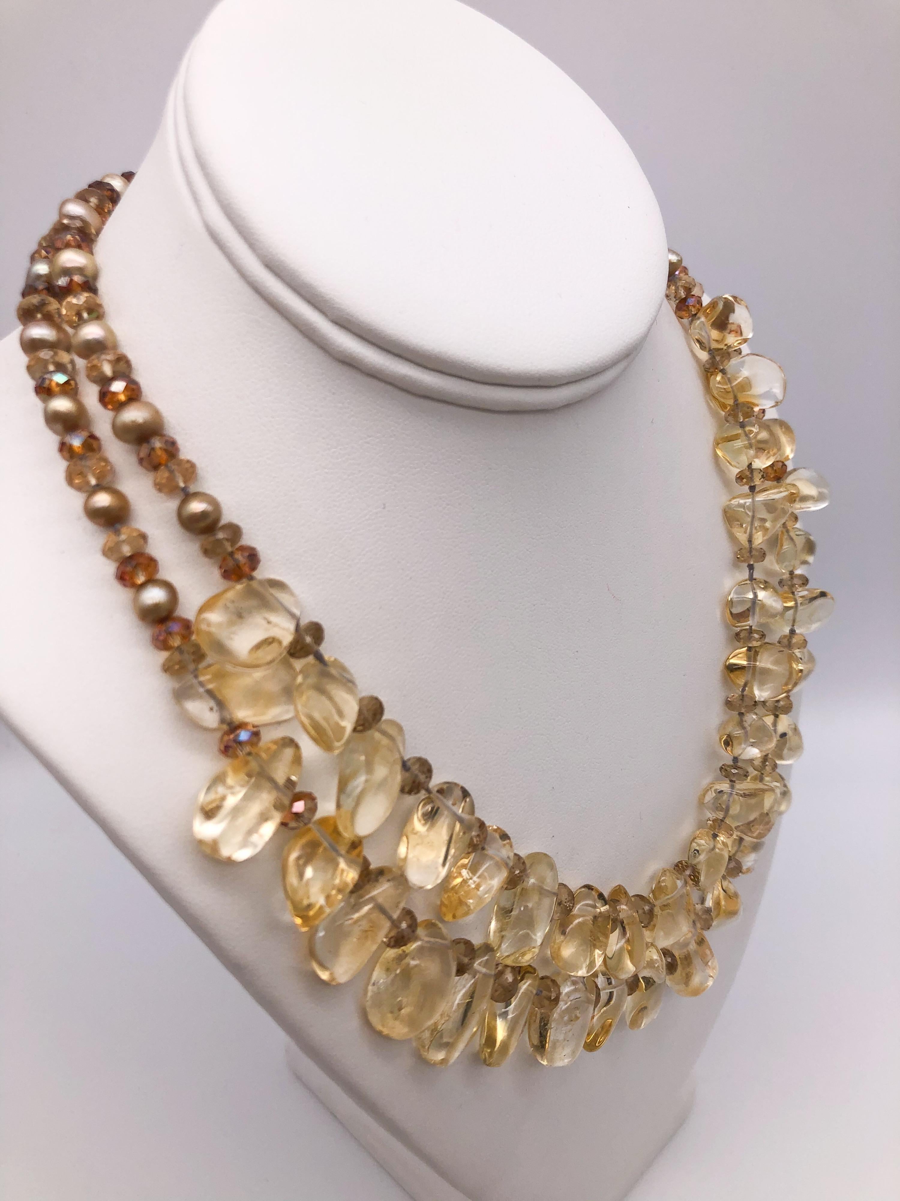 Women's A.Jeschel 2 strand Citrine and Pearl necklace.  For Sale