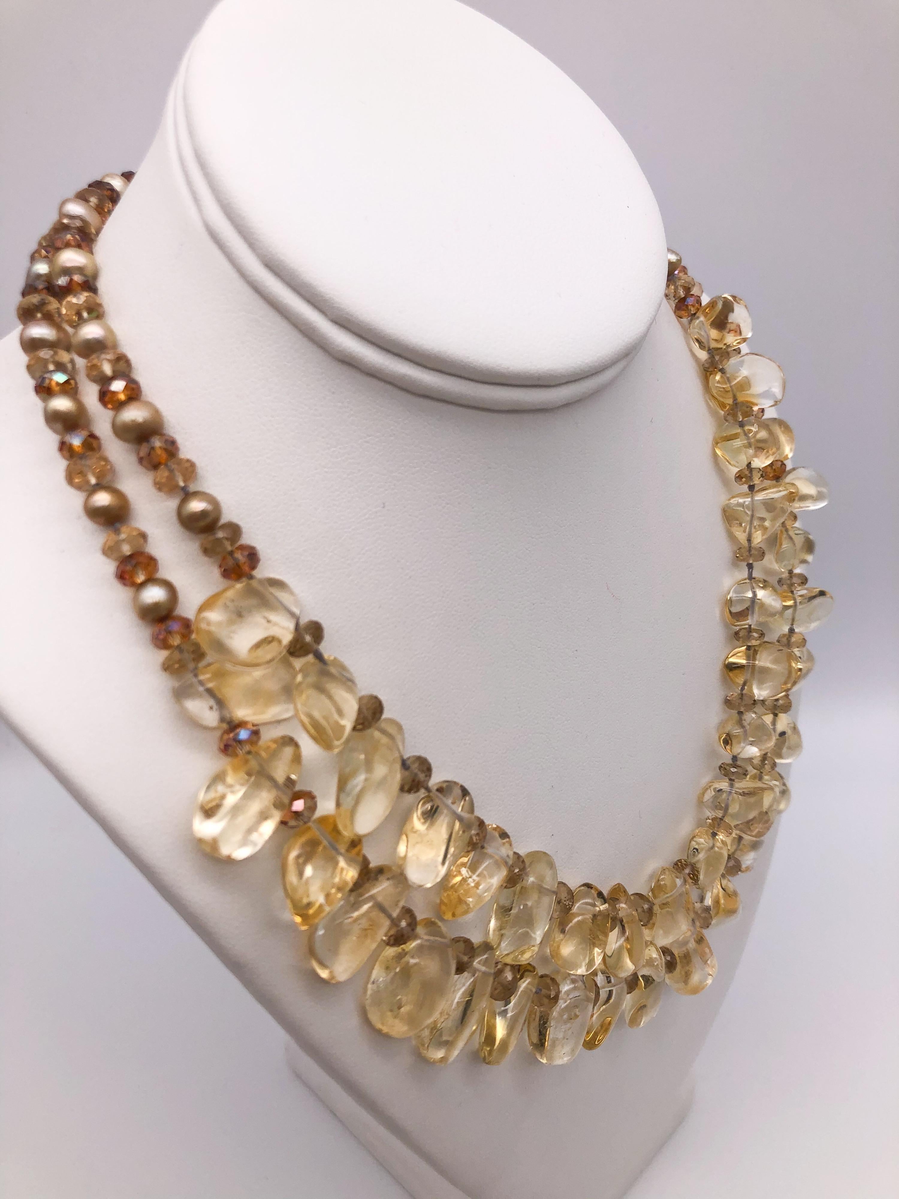 A.Jeschel, collier de 2 brins de citrine et de perles. Pour femmes en vente