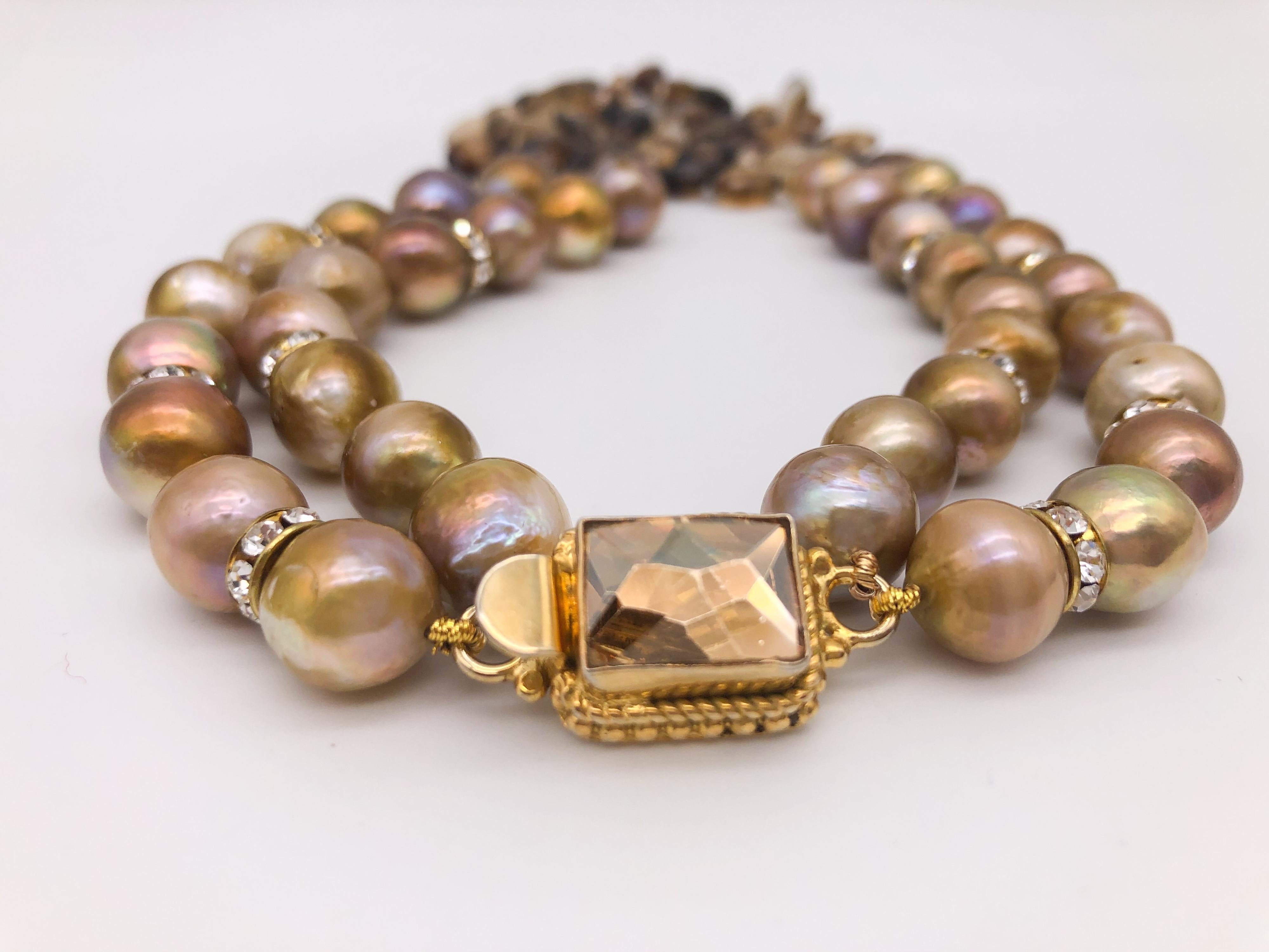 A.Jeschel 2 Strand faceted Sardonyx and natural gold pearl necklace. For Sale 4
