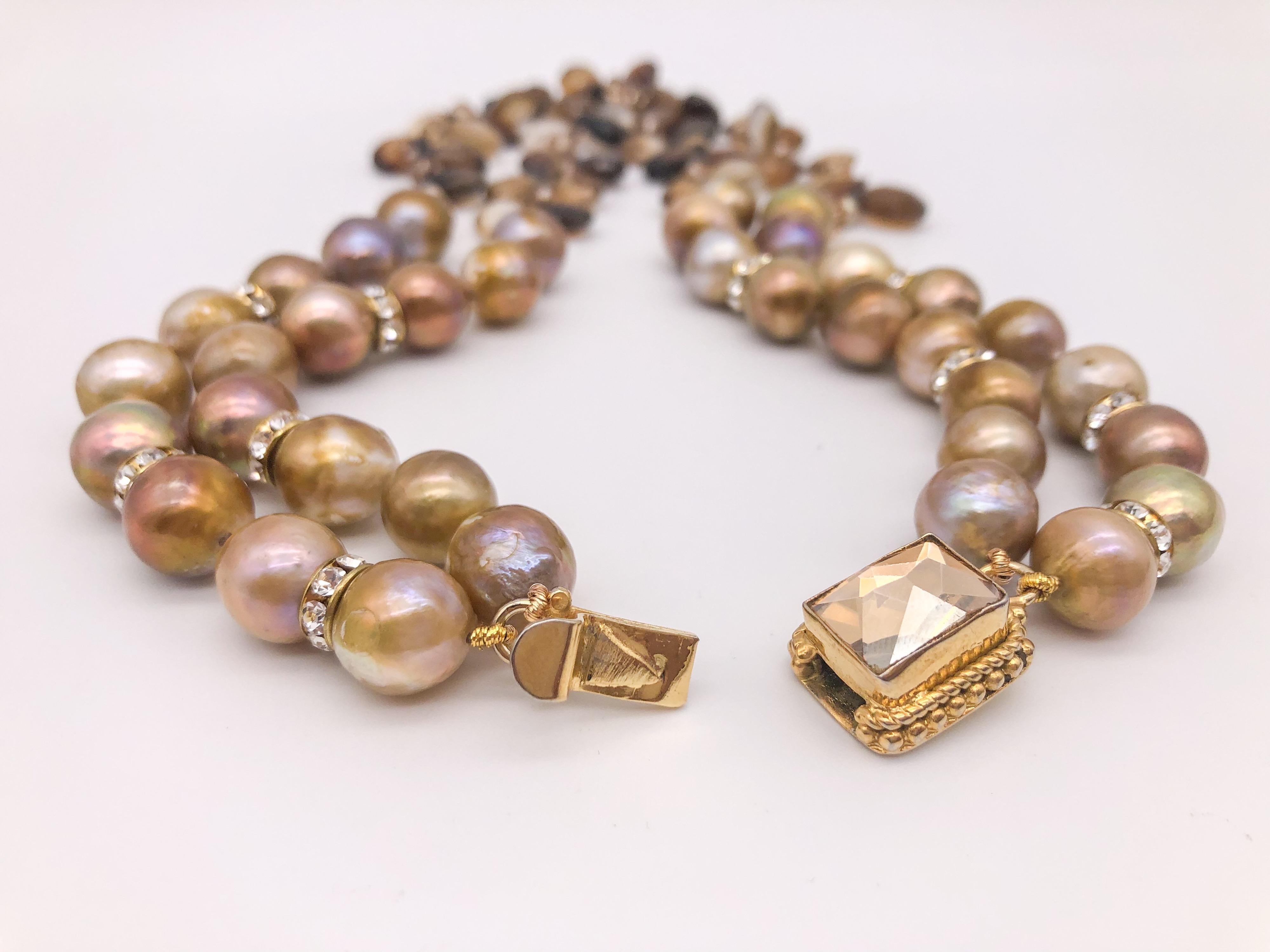 A.Jeschel 2 Strand faceted Sardonyx and natural gold pearl necklace. For Sale 5