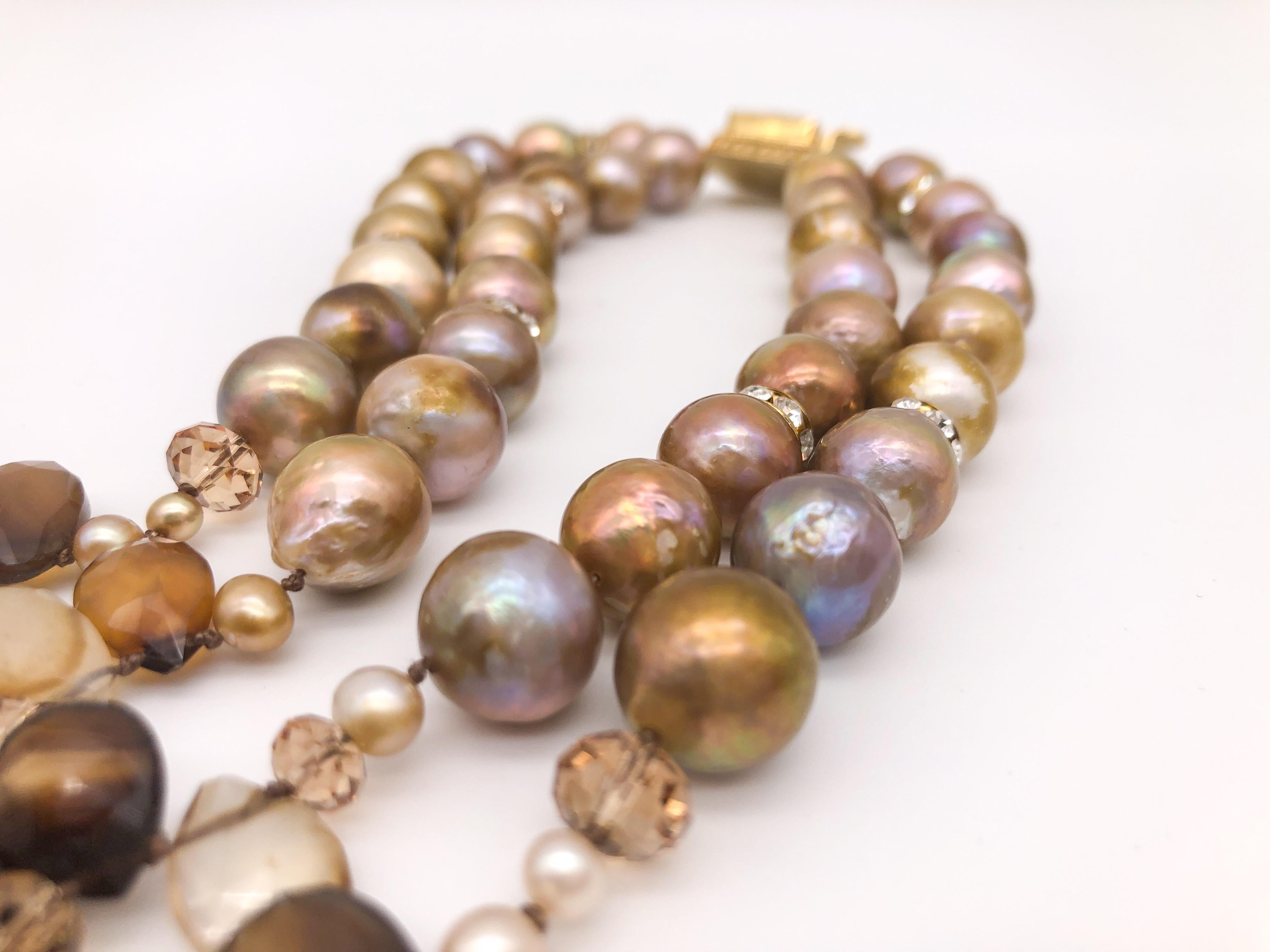 A.Jeschel 2 Strand faceted Sardonyx and natural gold pearl necklace. For Sale 6