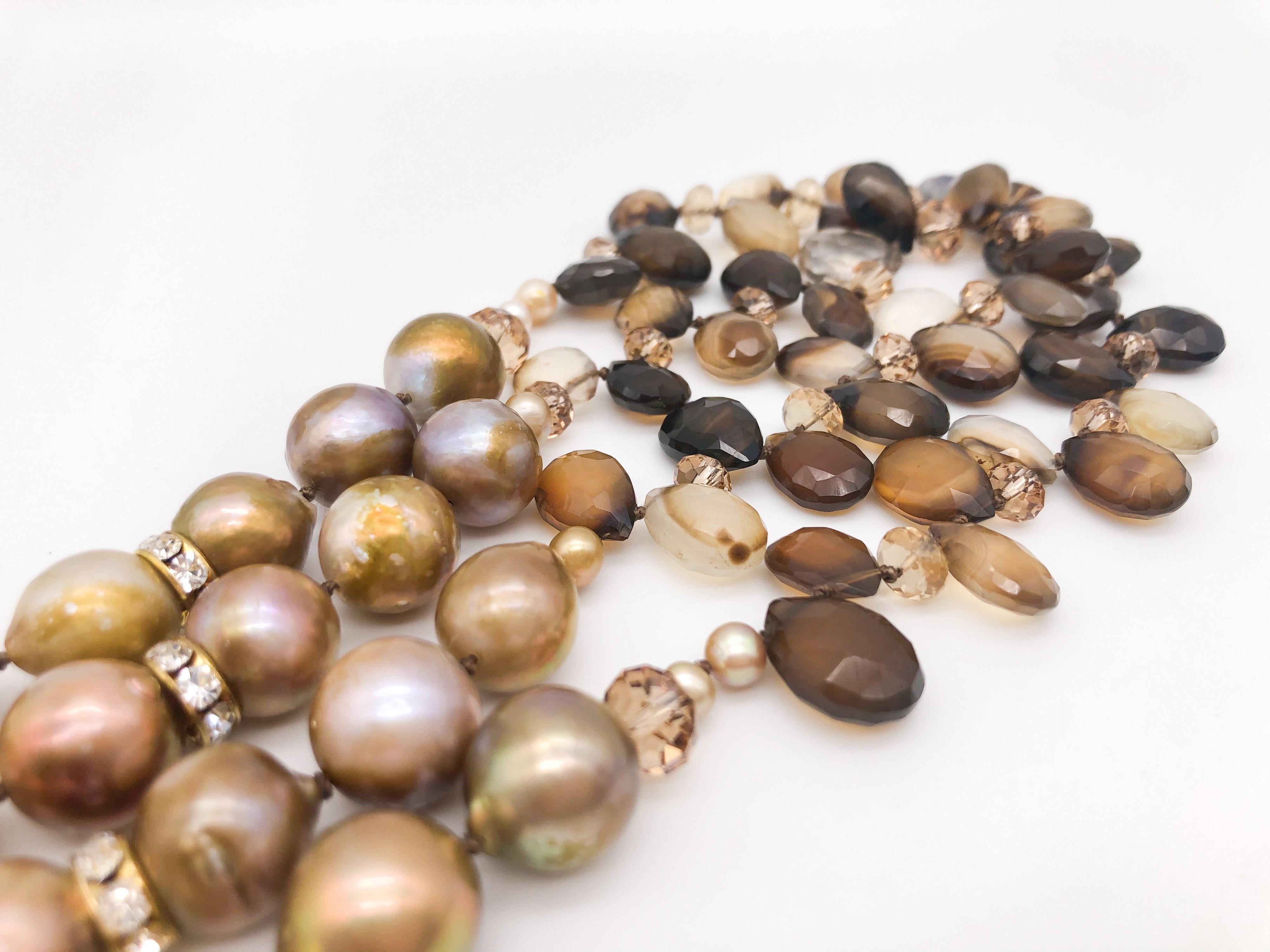 A.Jeschel 2 Strand faceted Sardonyx and natural gold pearl necklace. For Sale 2