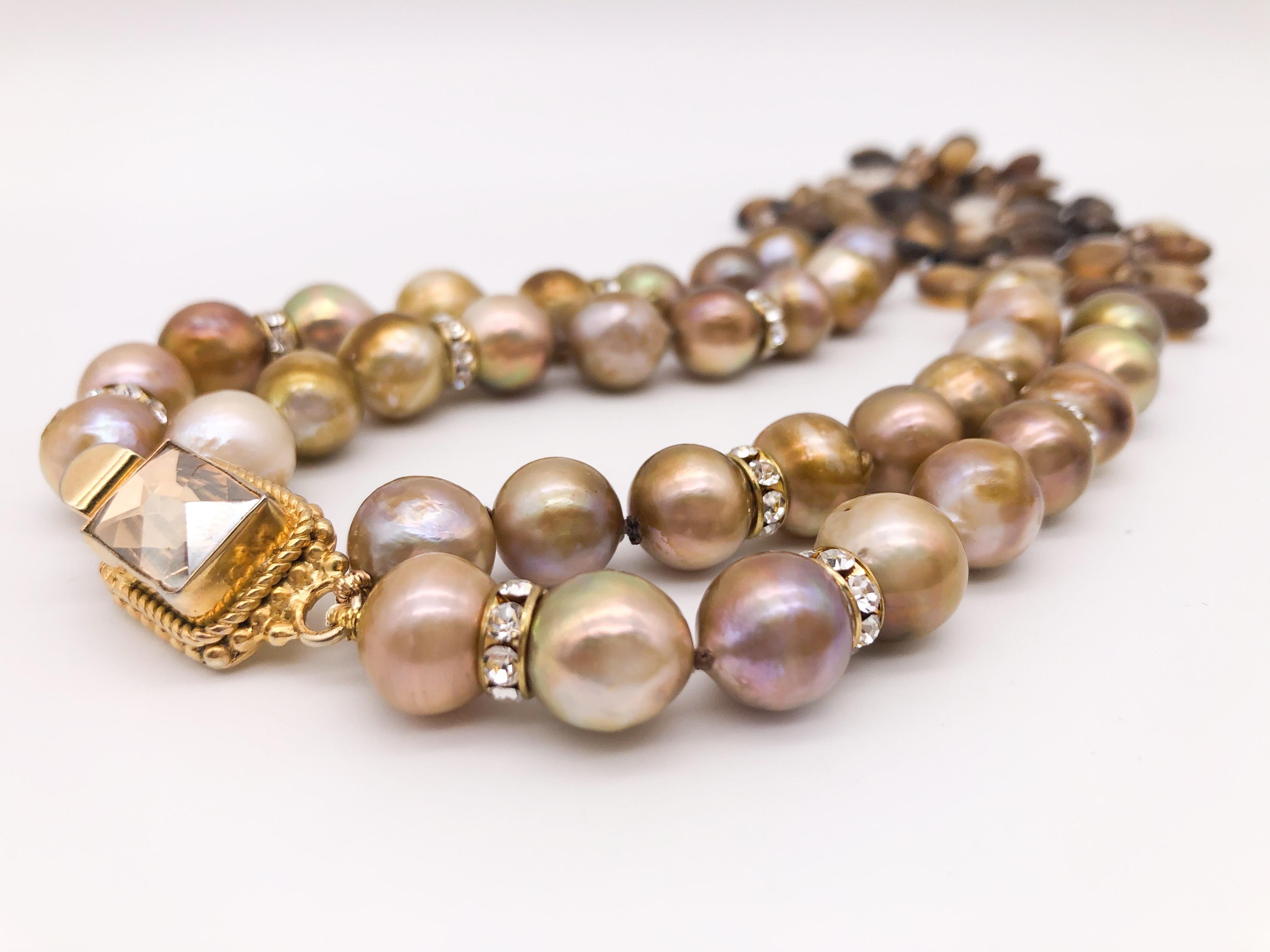 A.Jeschel 2 Strand faceted Sardonyx and natural gold pearl necklace. For Sale 3