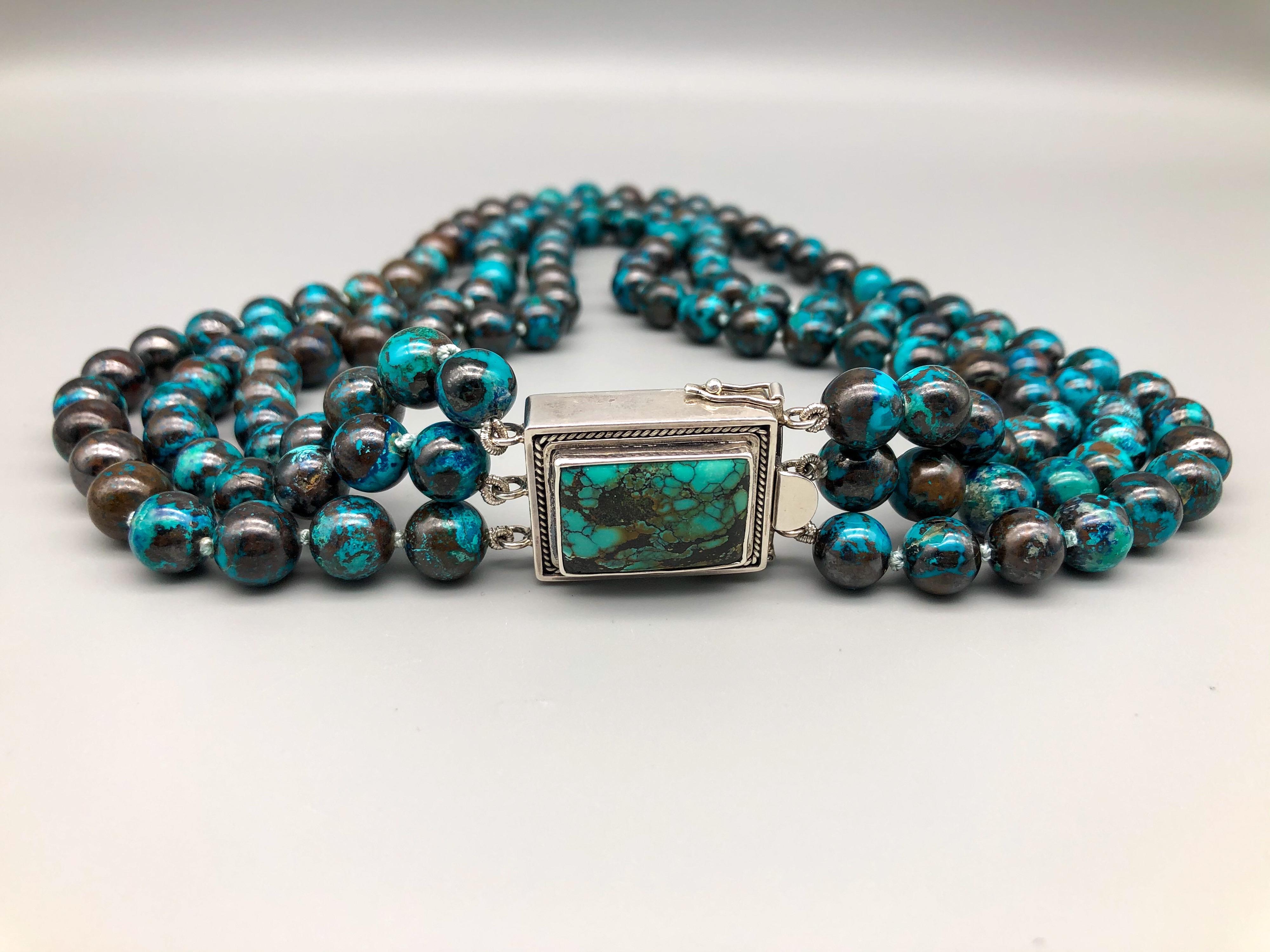 A.Jeschel  3 strand Chrysocolla Necklace in a glorious Splash of color In New Condition In Miami, FL