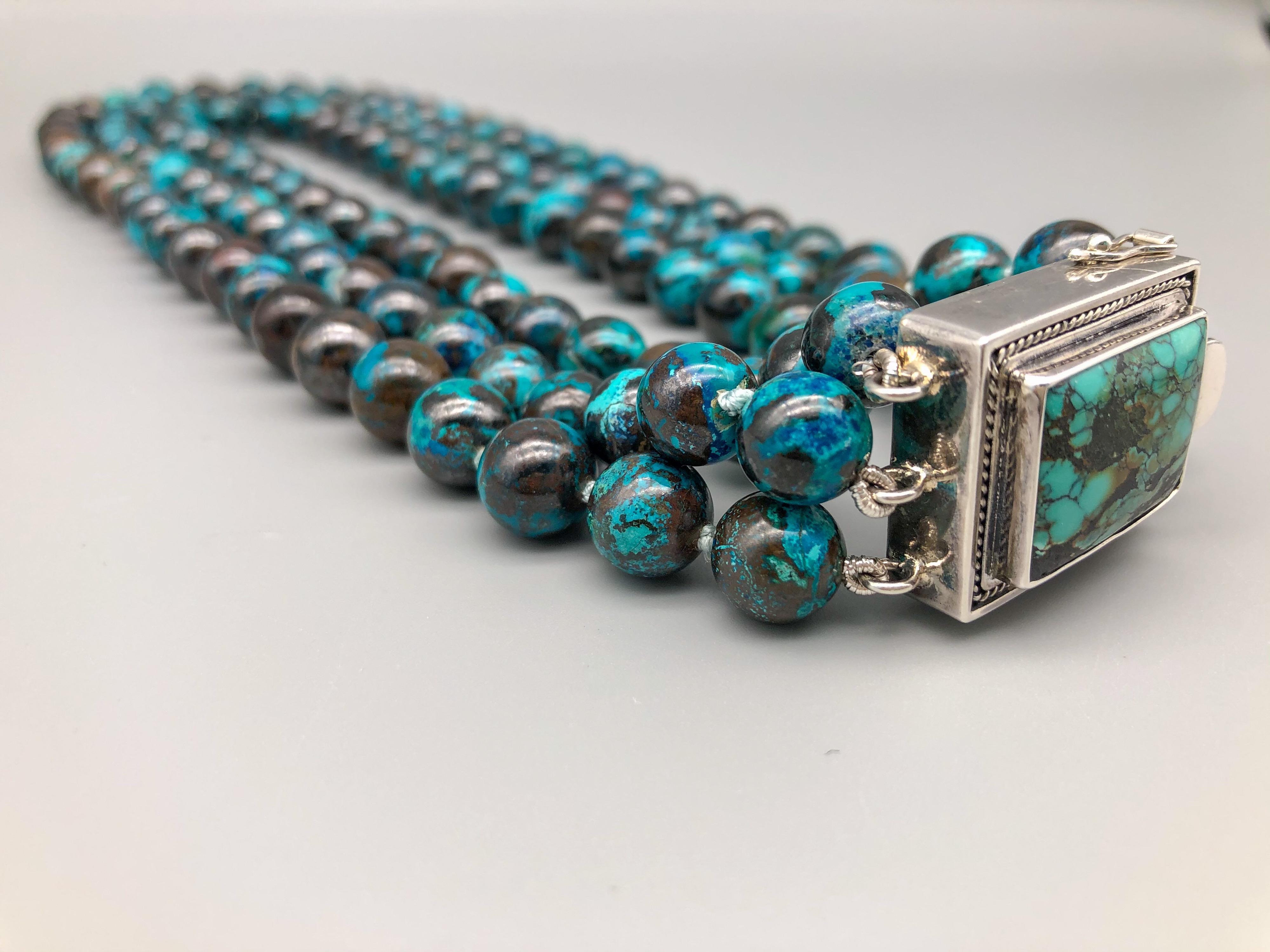 Women's A.Jeschel  3 strand Chrysocolla Necklace in a glorious Splash of color