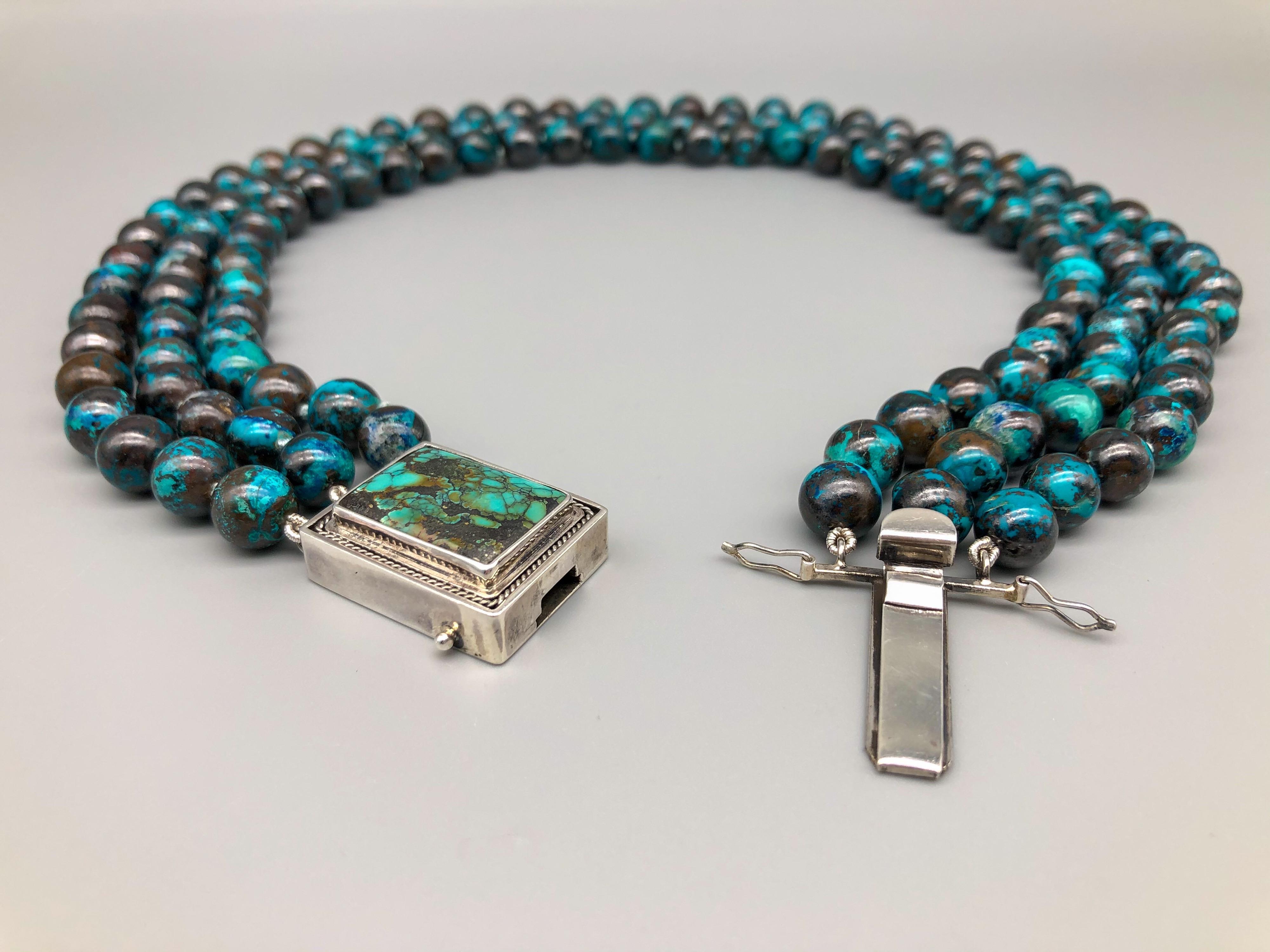 A.Jeschel  3 strand Chrysocolla Necklace in a glorious Splash of color 1
